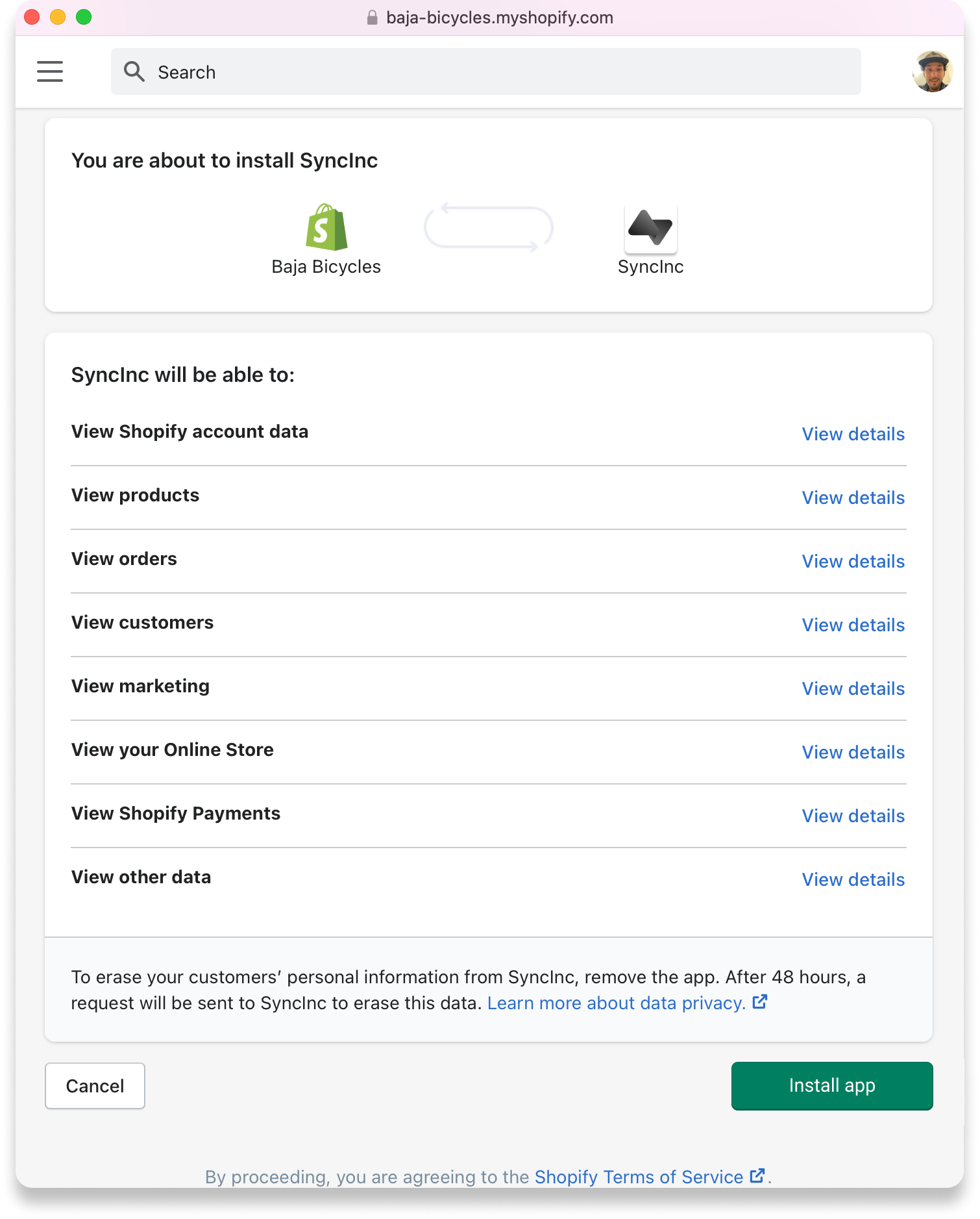 Approve the shopify app