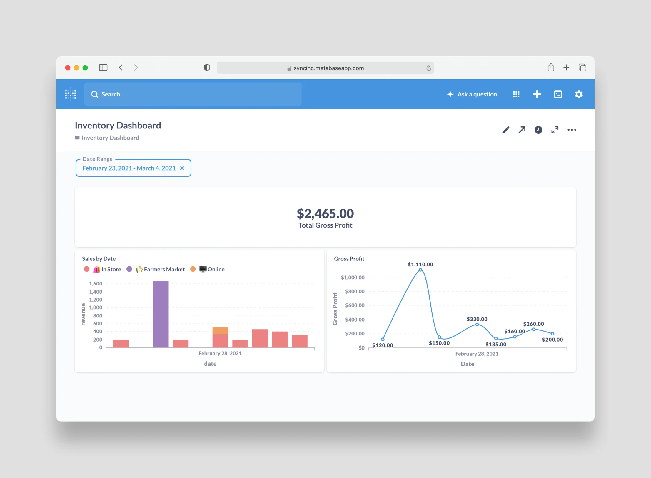 Finished Airtable to Metabase dashboard