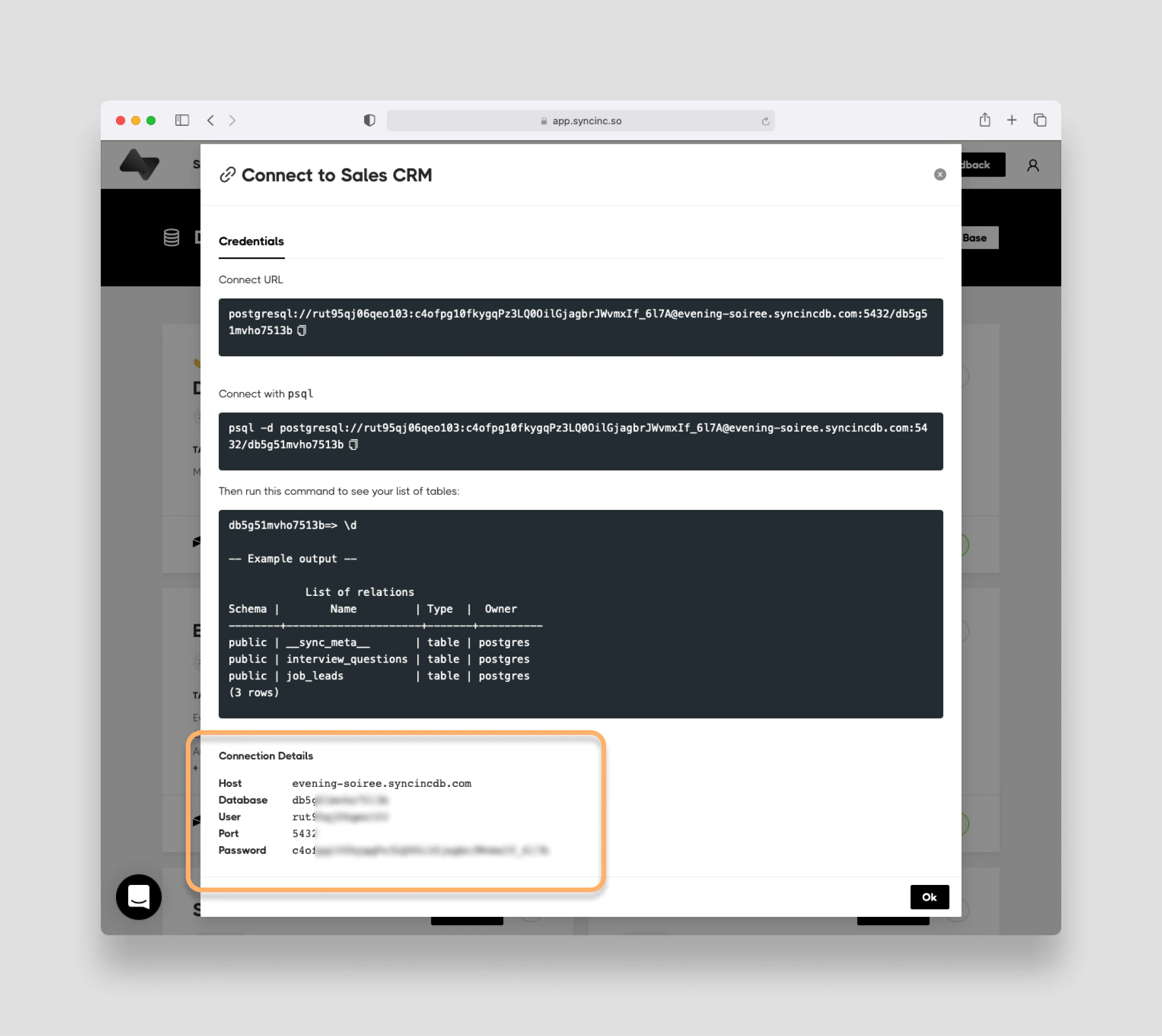 DB credentials