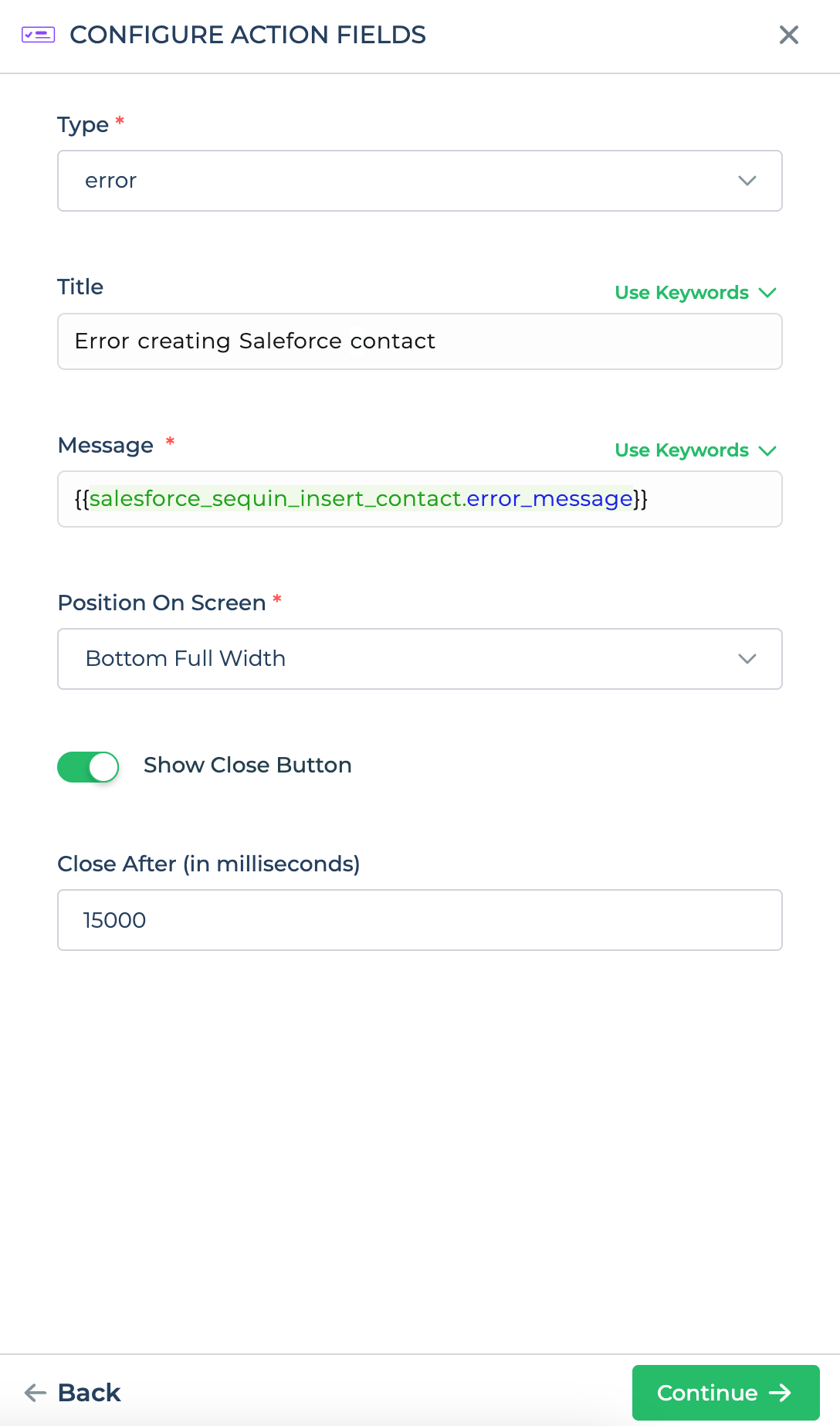 Configuring a Toast to display when there is an insert error