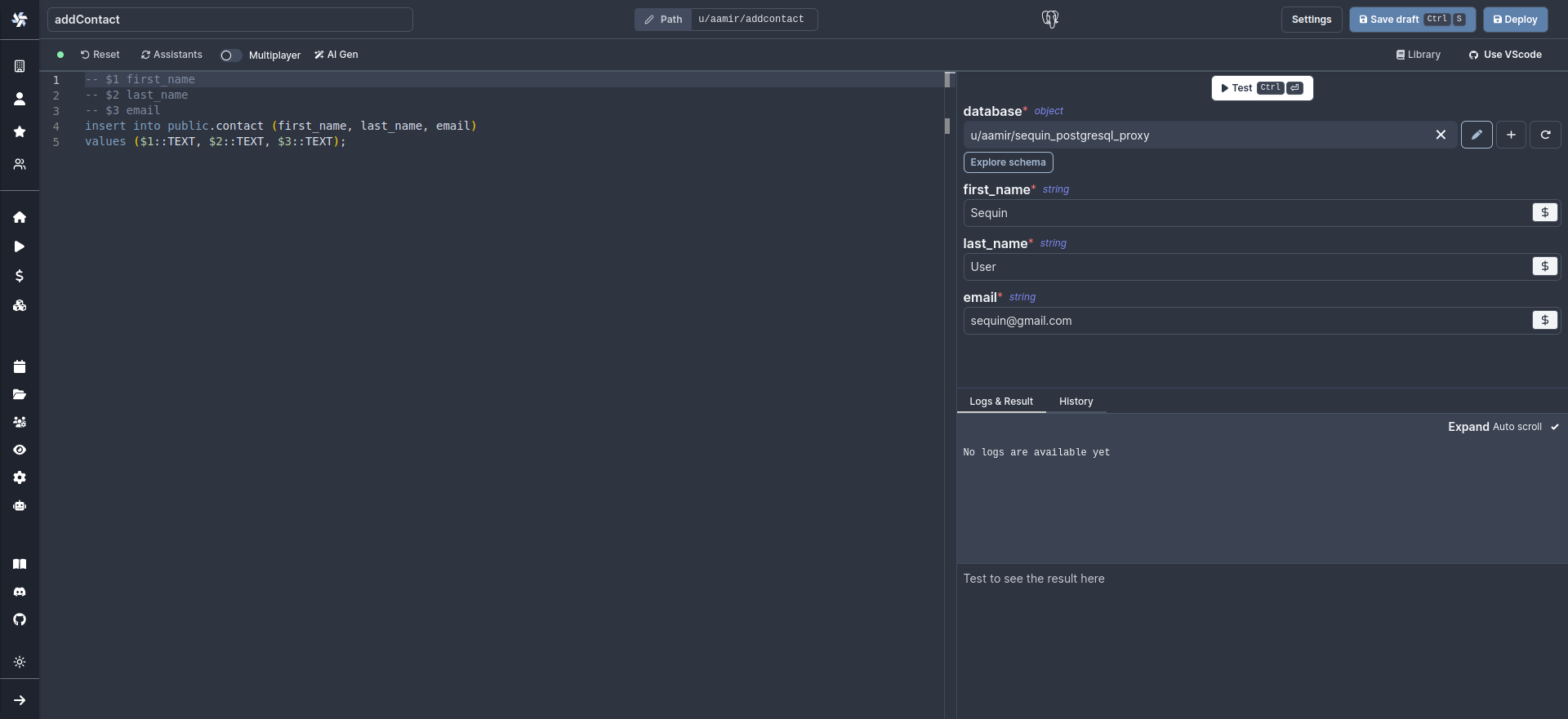 Writing a script that performs in insert into salesforce.contact.