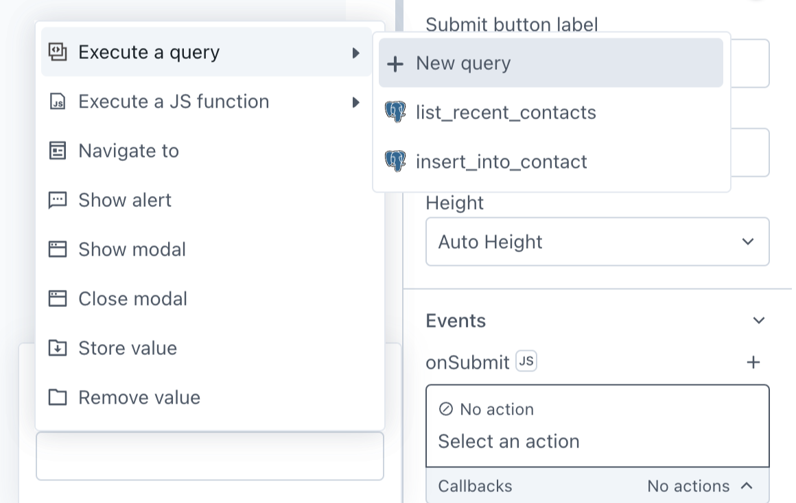 Selecting execute query in the Appsmith interface.