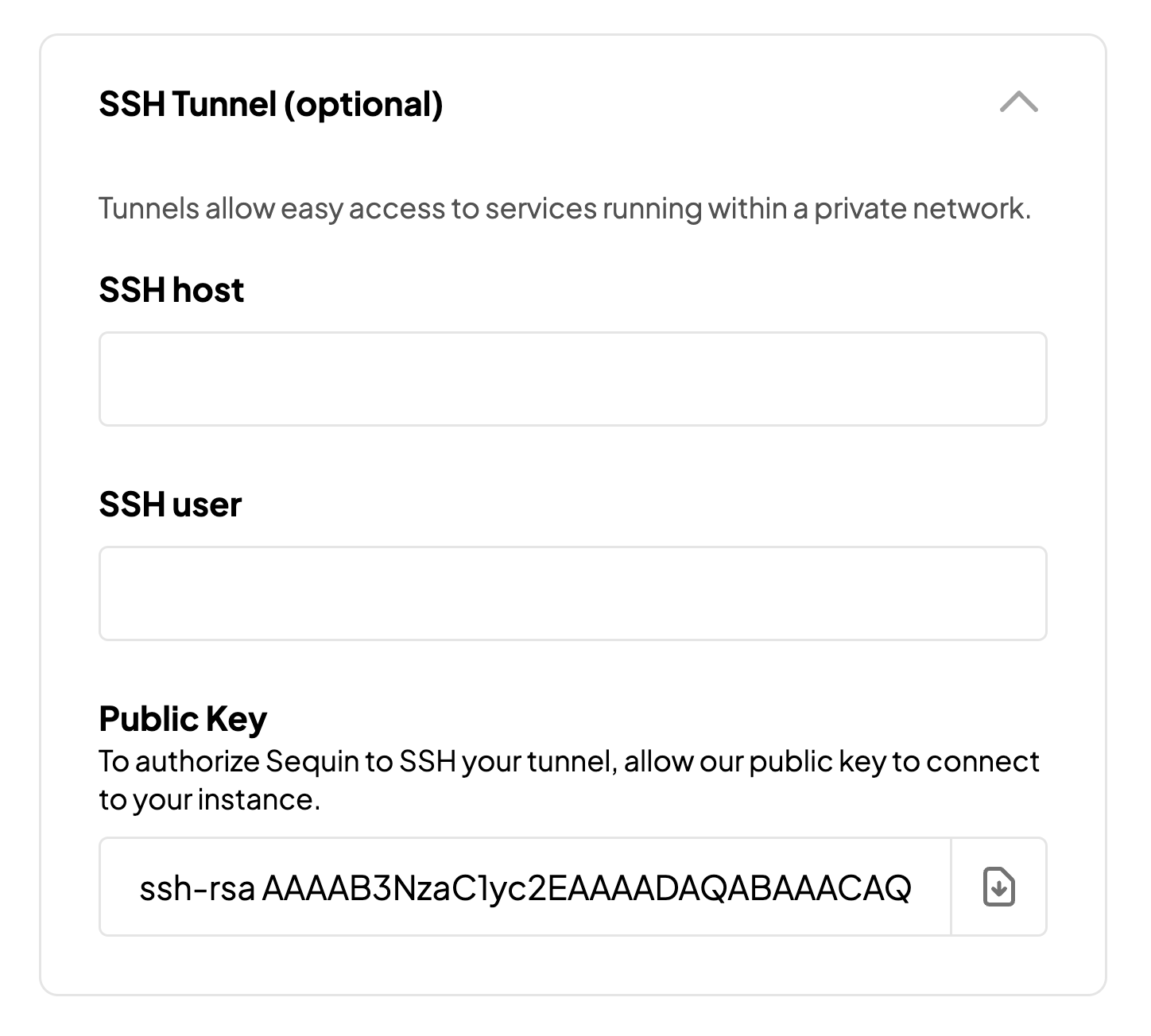 SSH tunnel setup modal