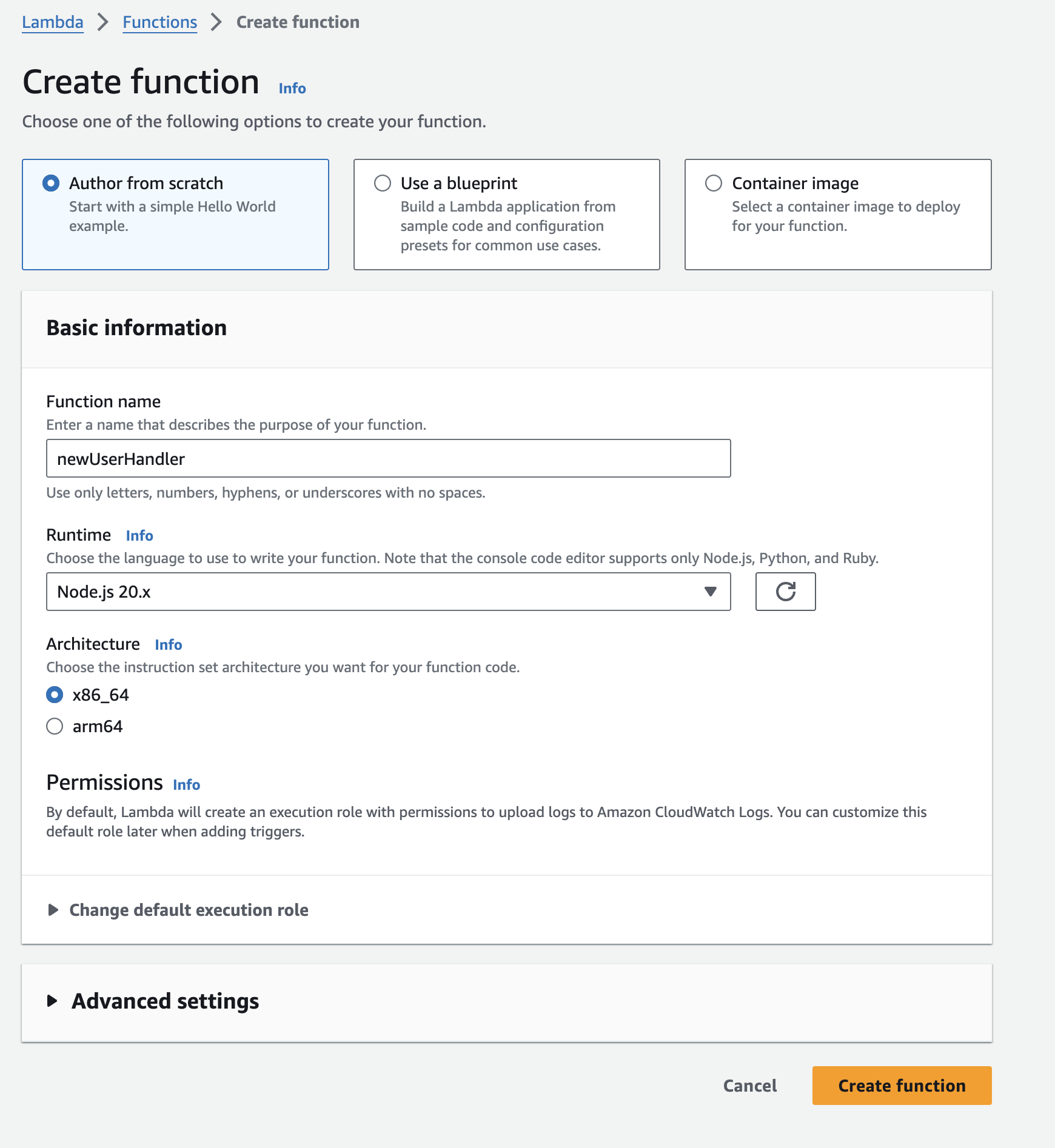Setup lambda function