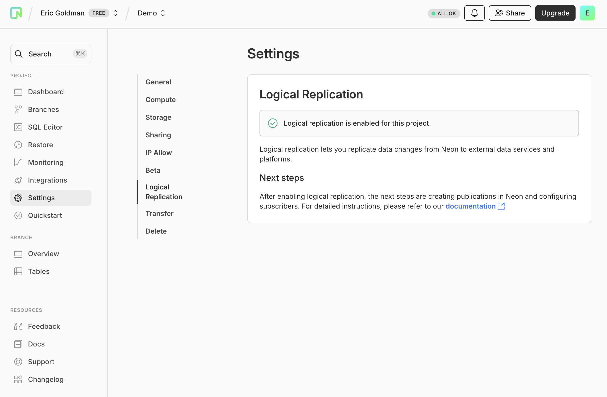 Enable logical replication