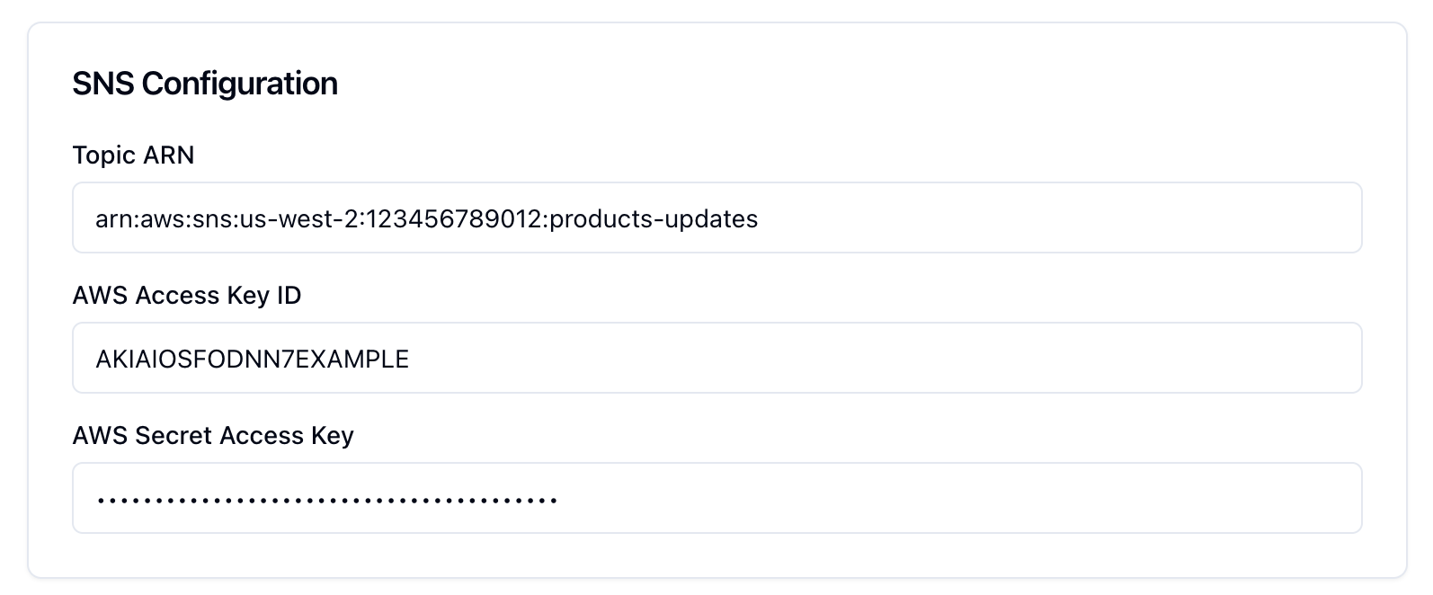 SNS configuration card