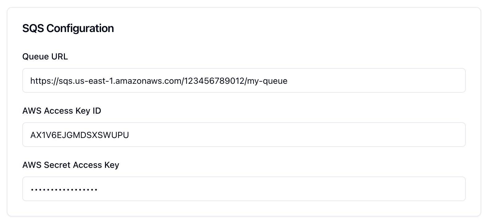 SQS configuration card