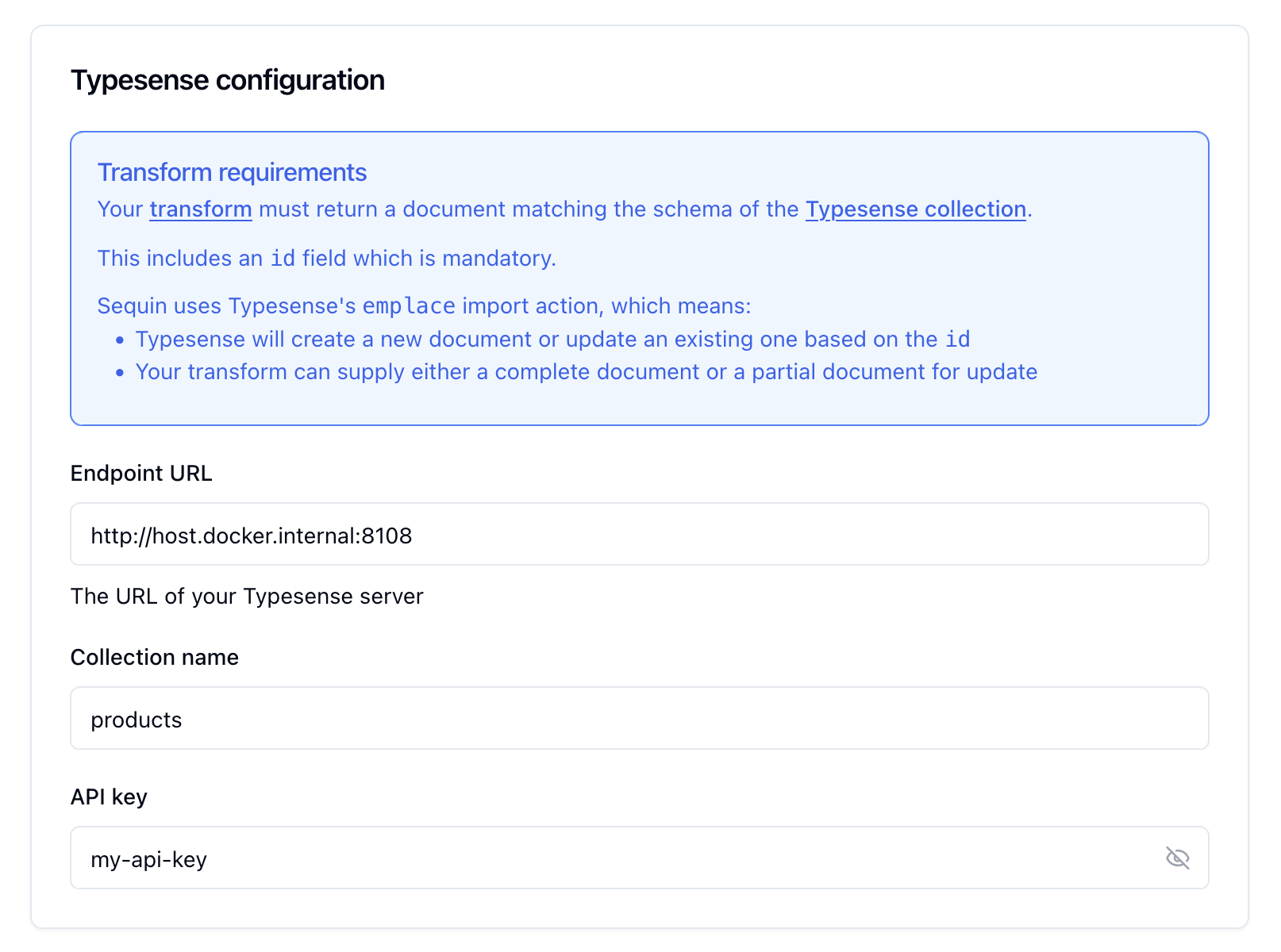 Typesense configuration card