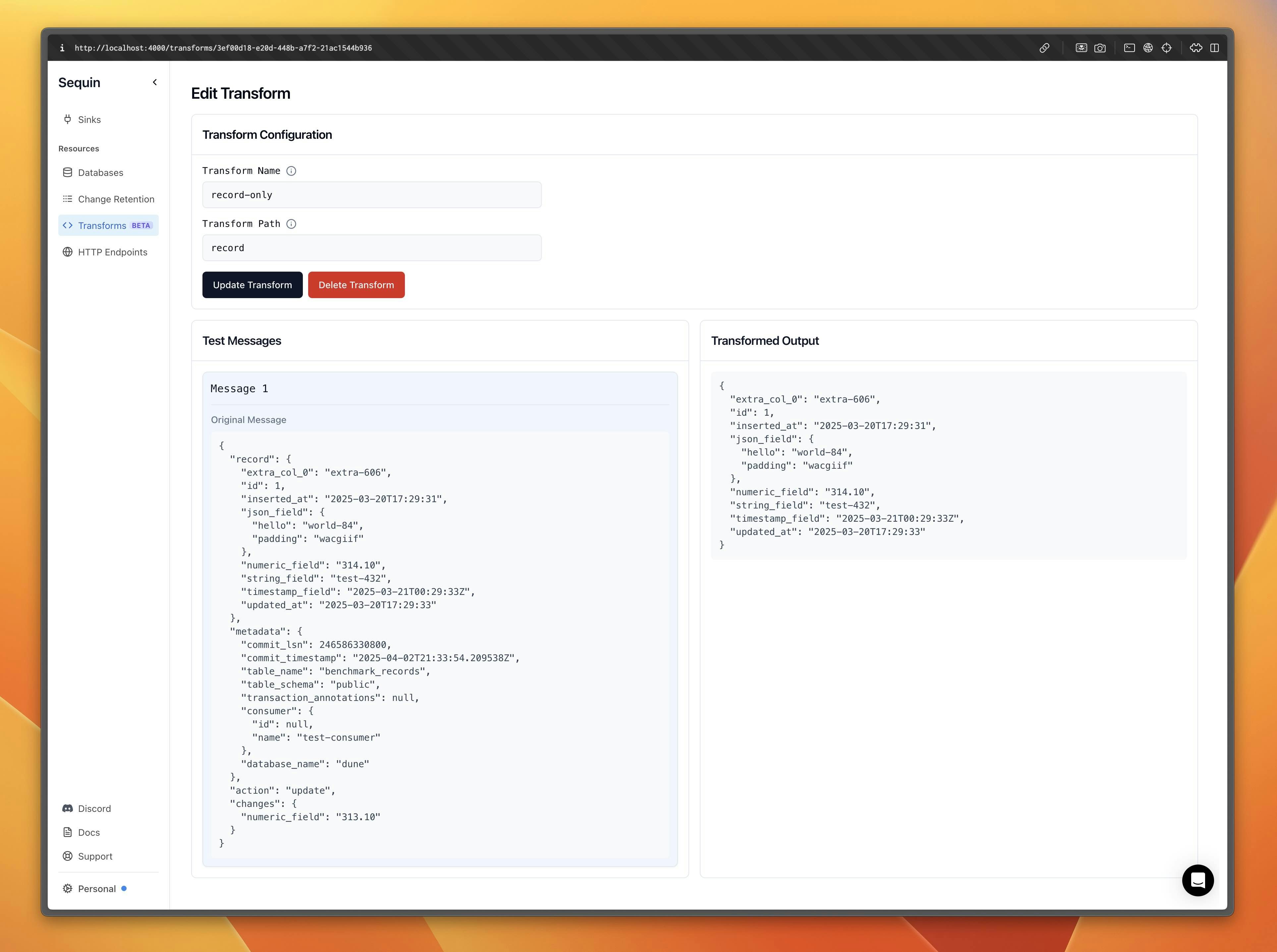 Record only transform