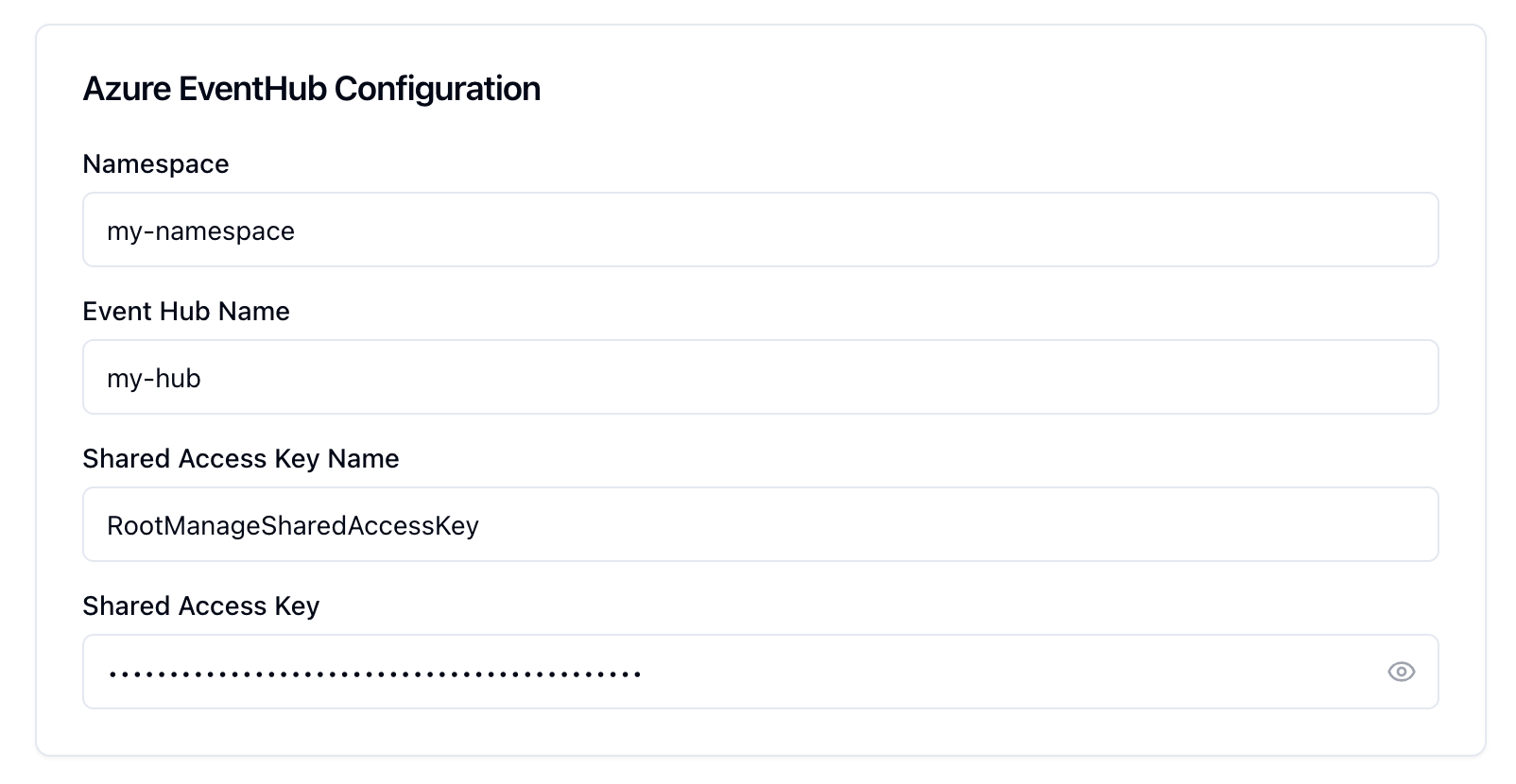 Event Hub configuration card