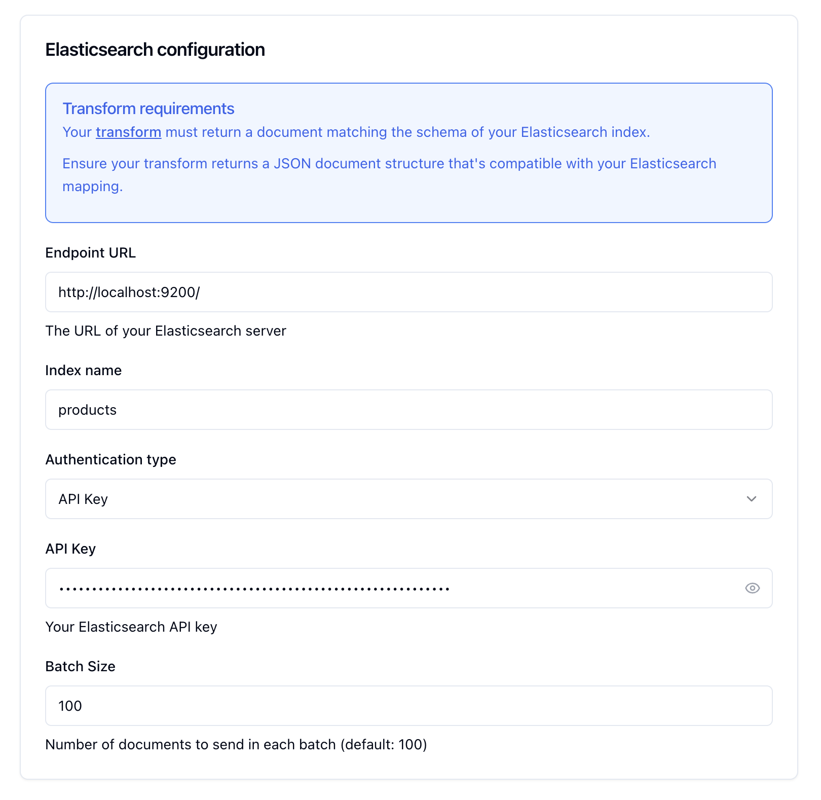 Elasticsearch configuration card