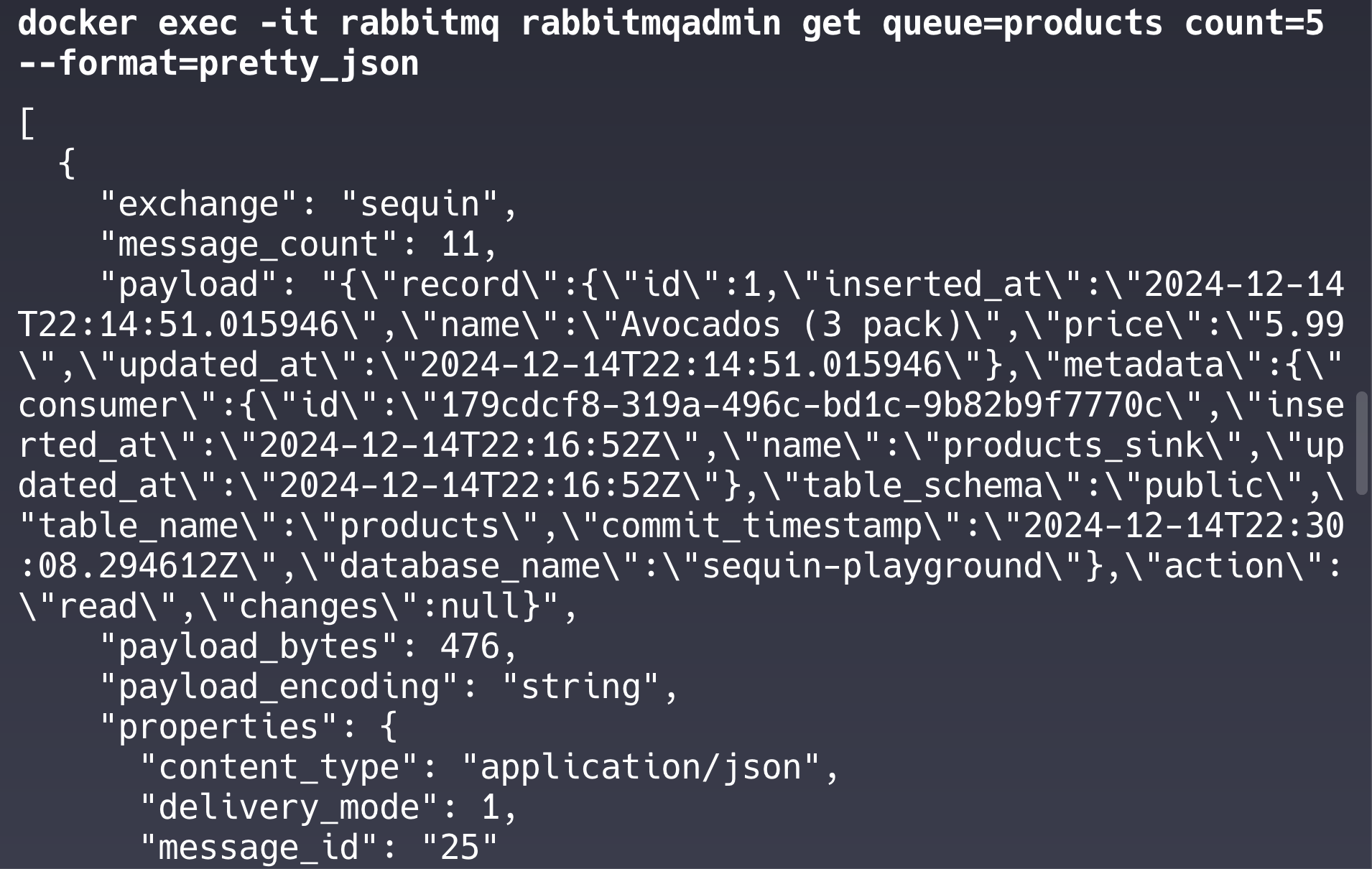 Messages in the products queue