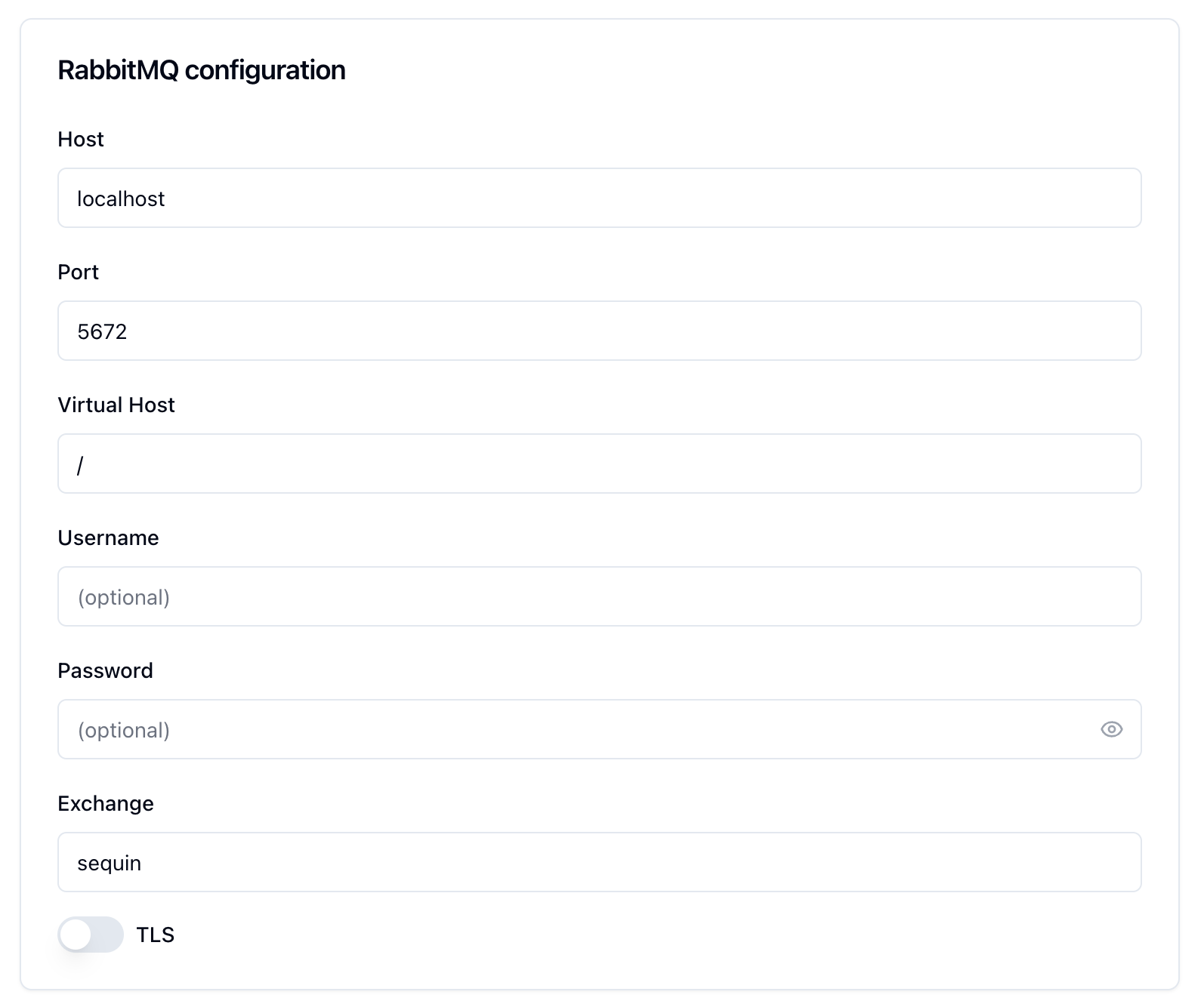 RabbitMQ configuration card