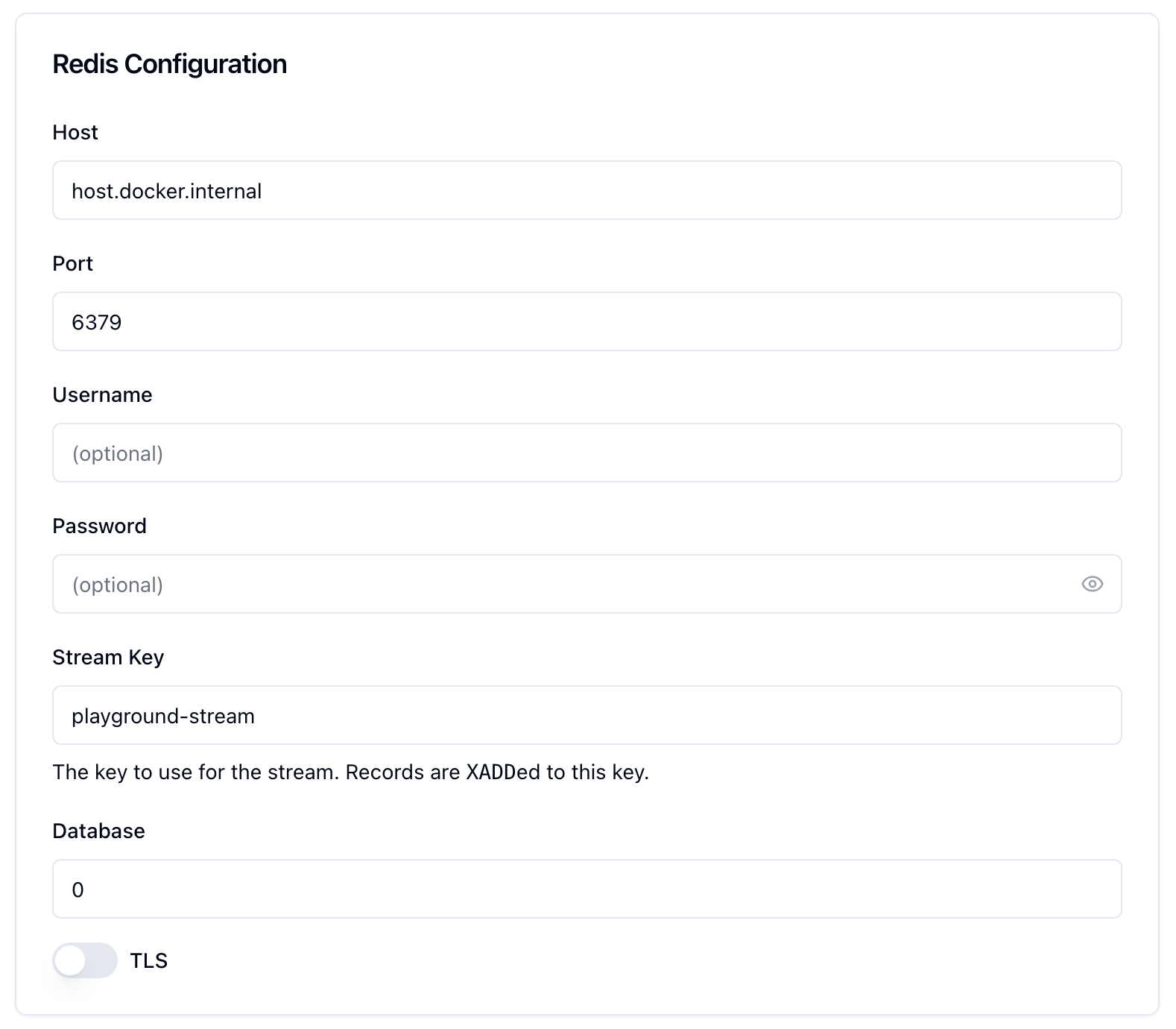 Redis configuration card