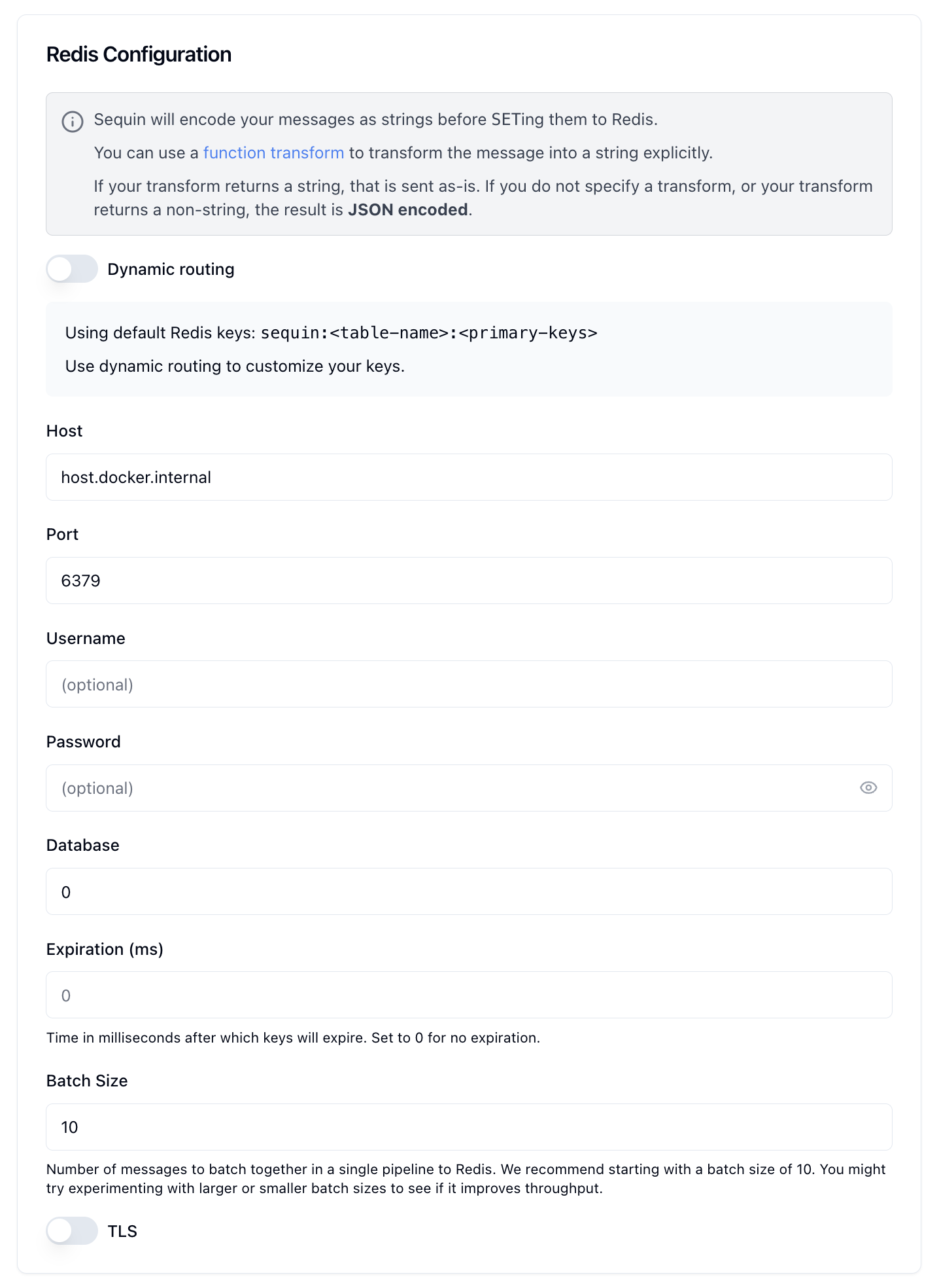 Redis configuration card