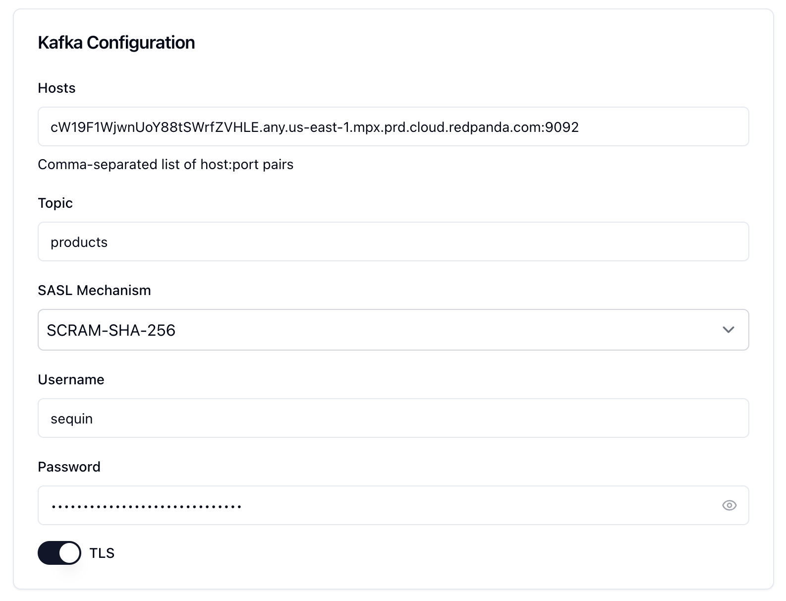 Kafka configuration card