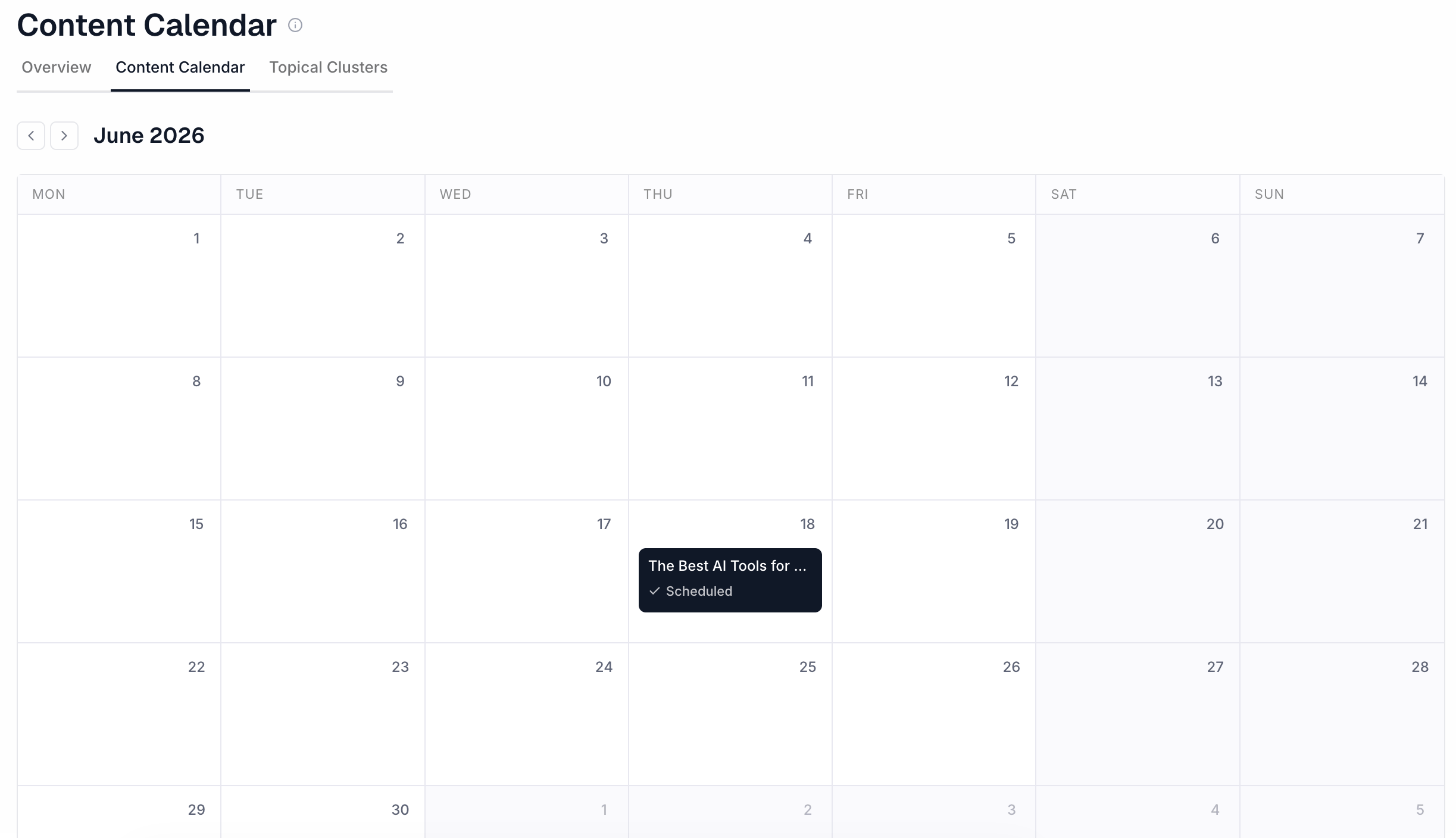 Content Calendar Screen