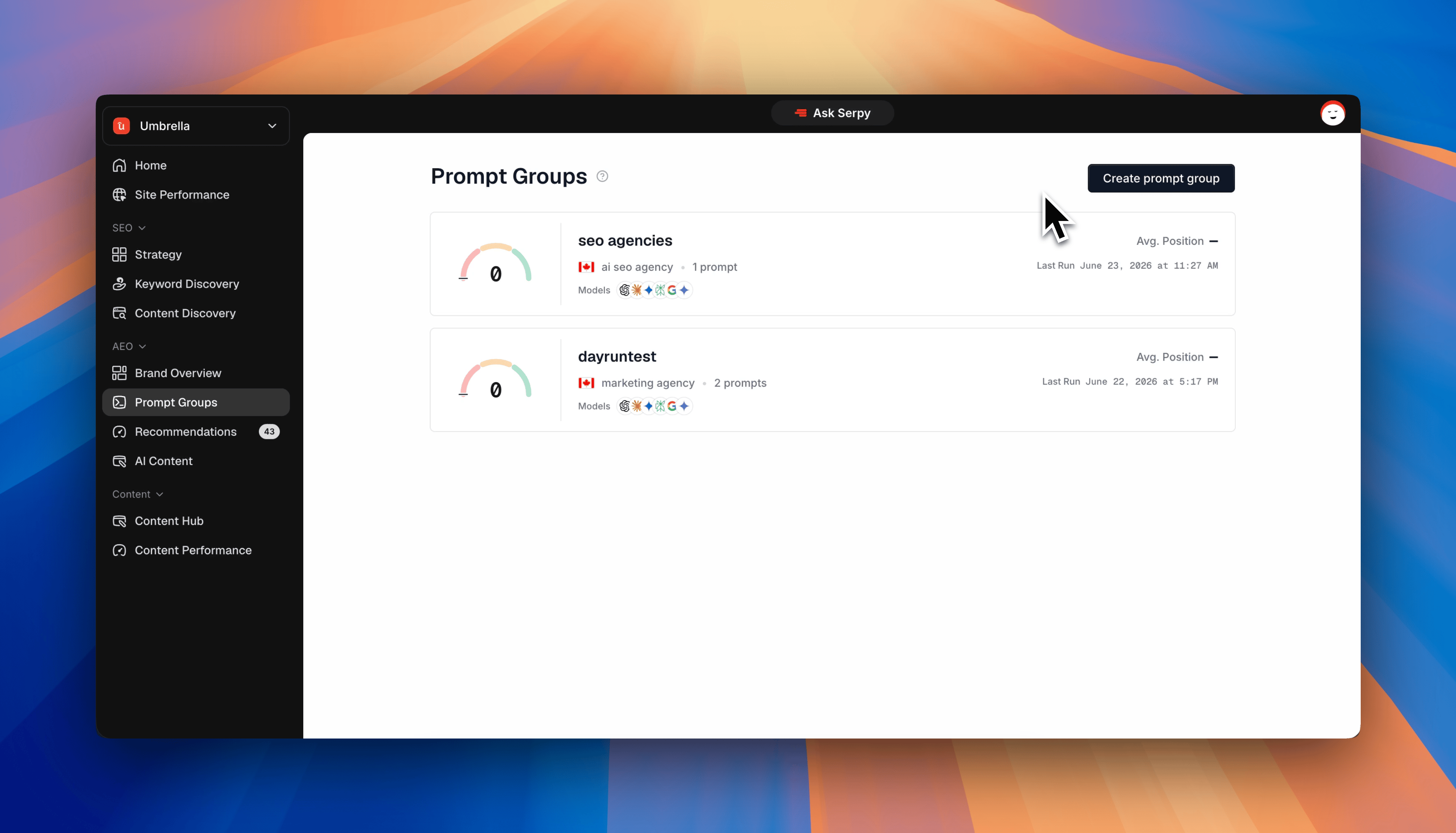 Prompt Groups Screen