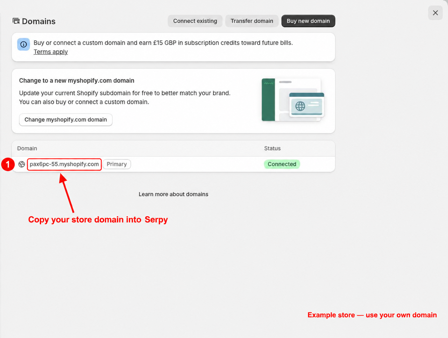 Find the Shopify store domain