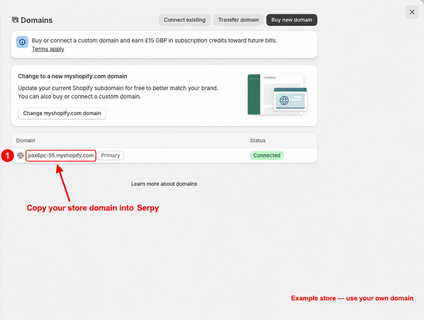 Find the Shopify store domain