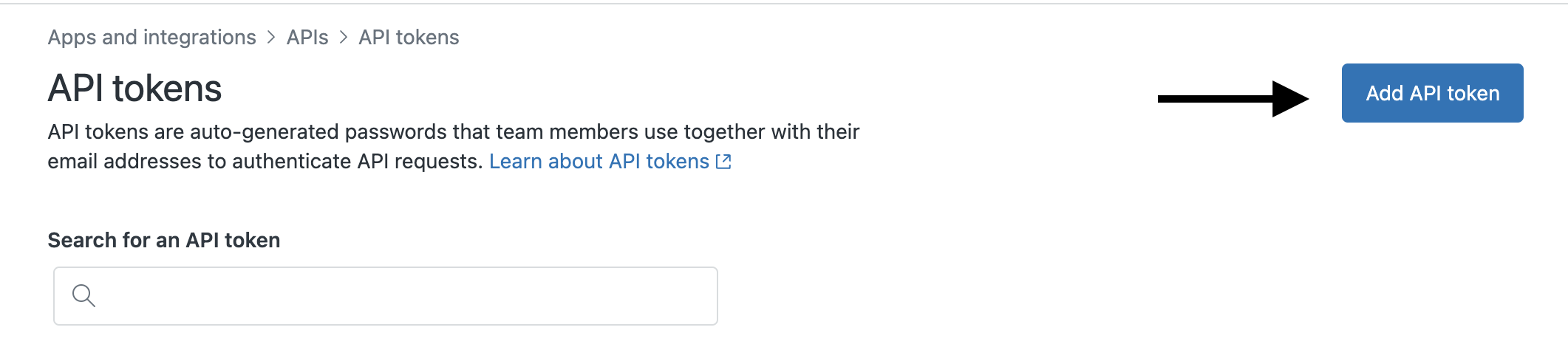 Add API token button