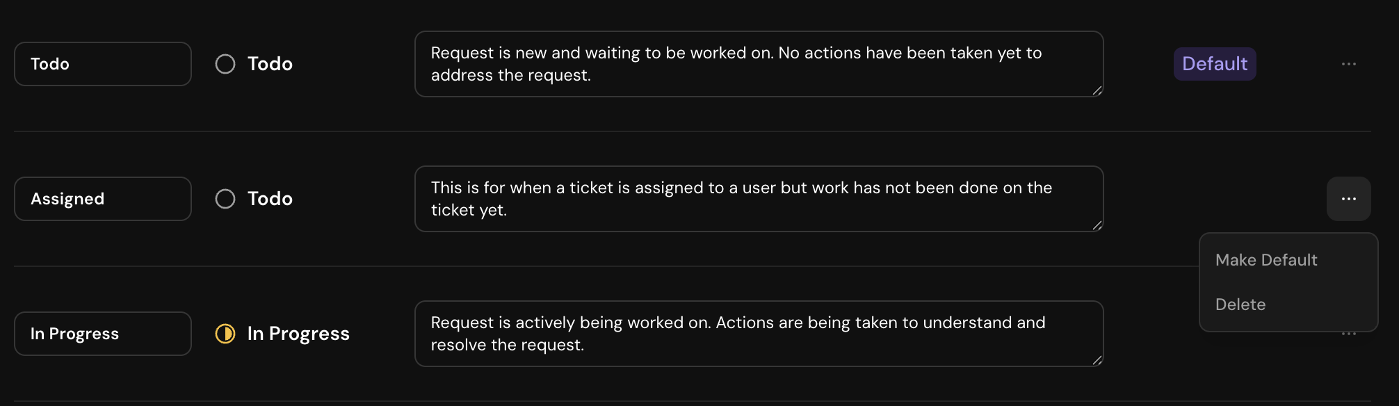 Interface for changing the default status