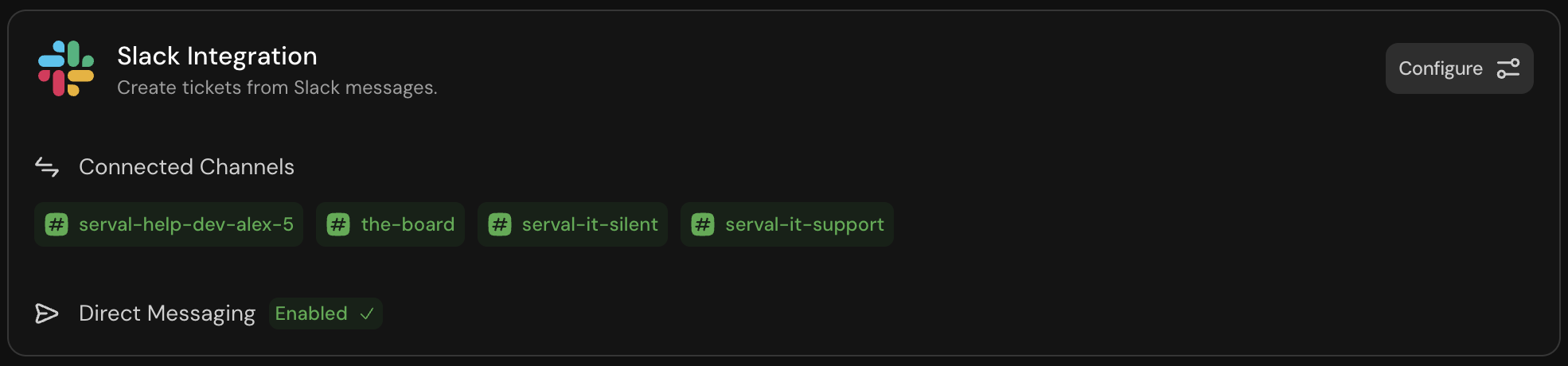 Slack channel configuration modal
