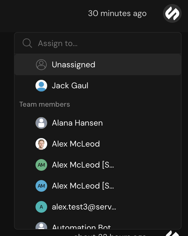 Assignment dropdown showing team members