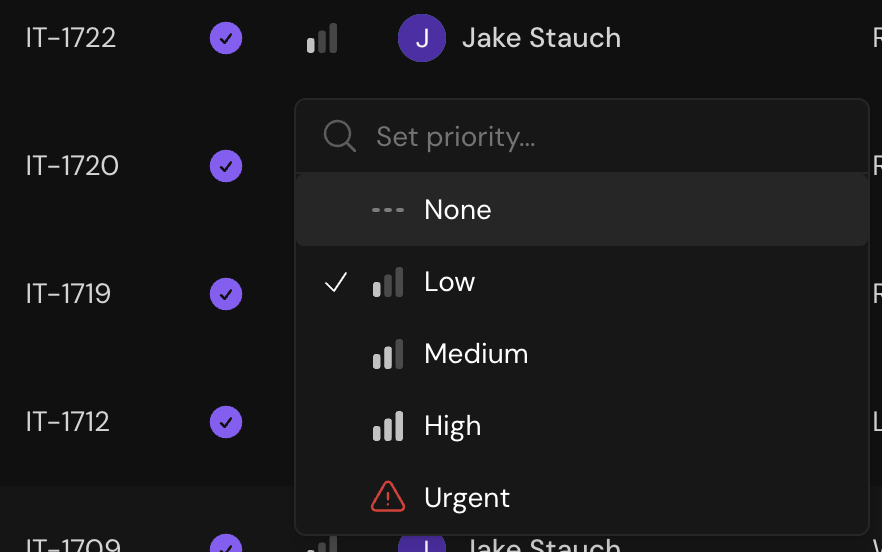 Priority selection dropdown