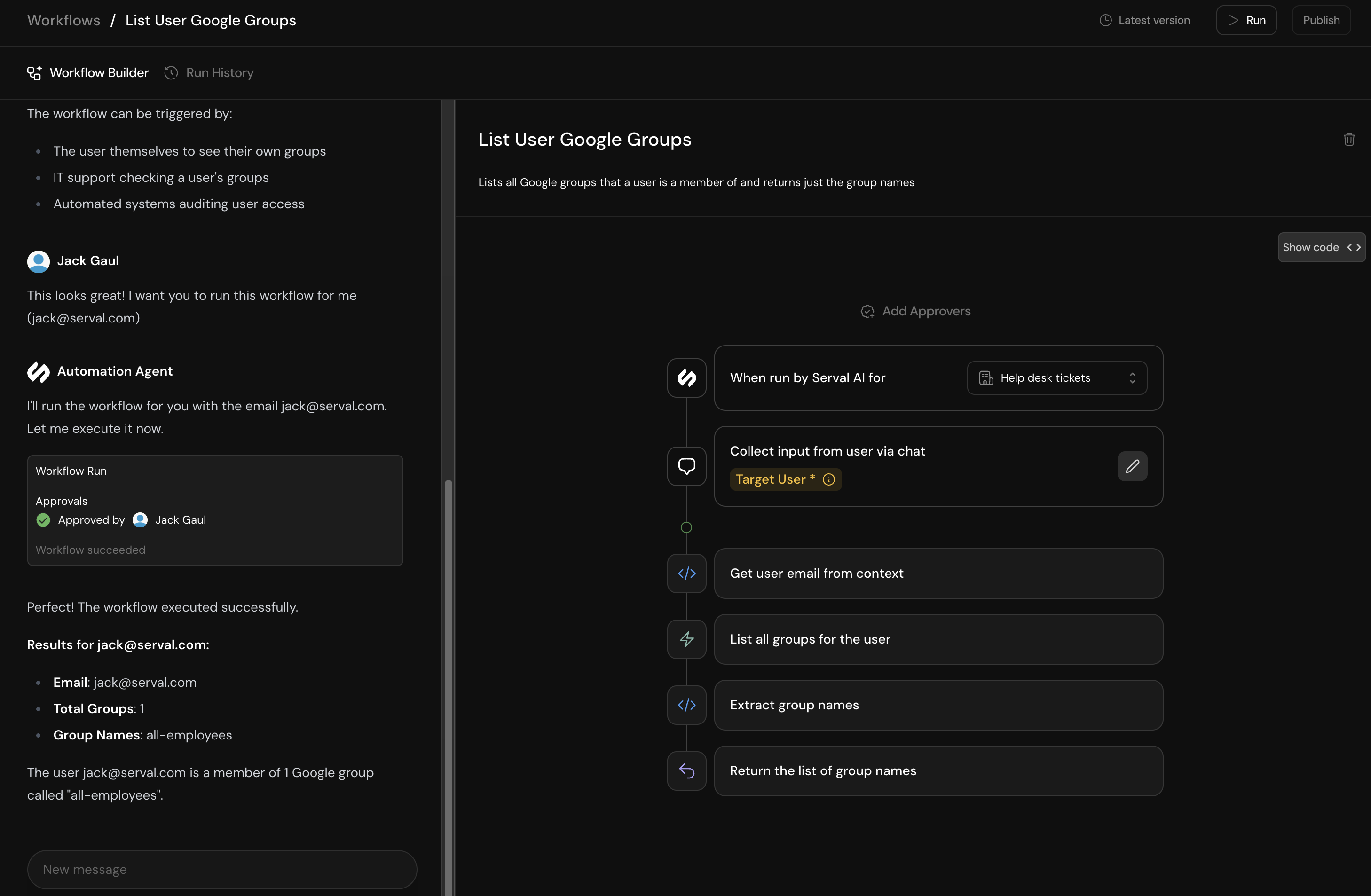 Workflow builder with version button highlighted