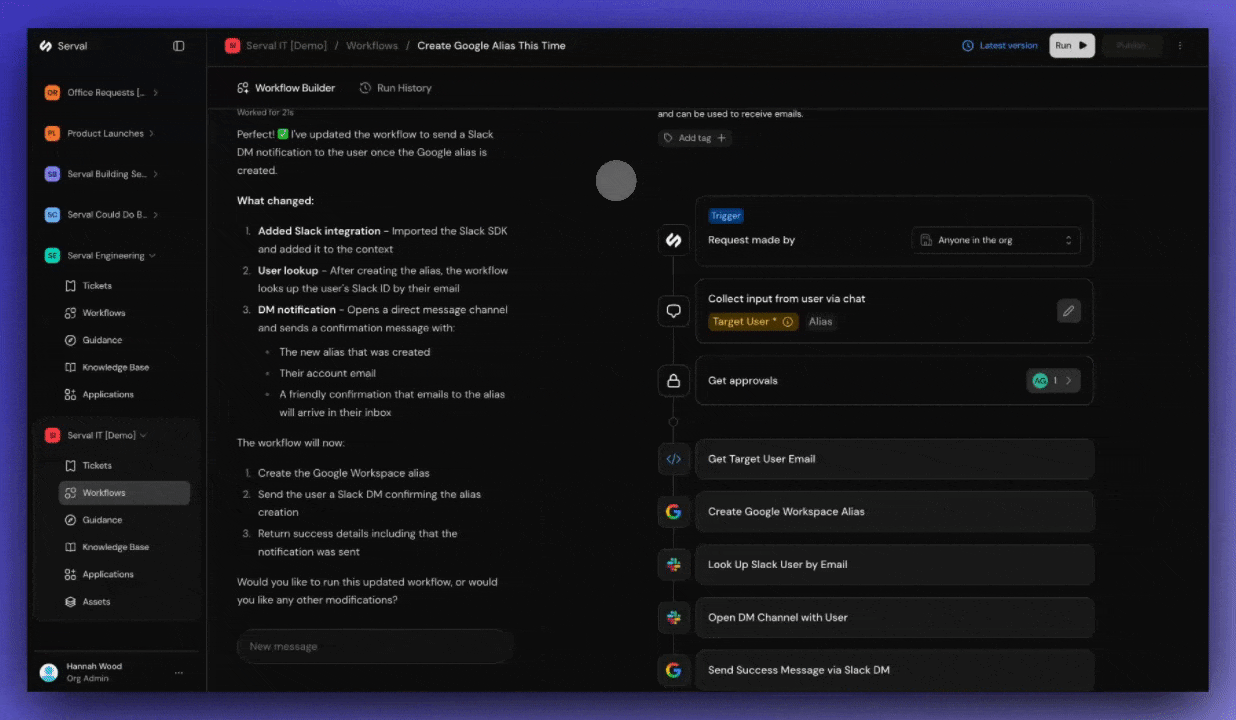 Selecting a version from the version dropdown