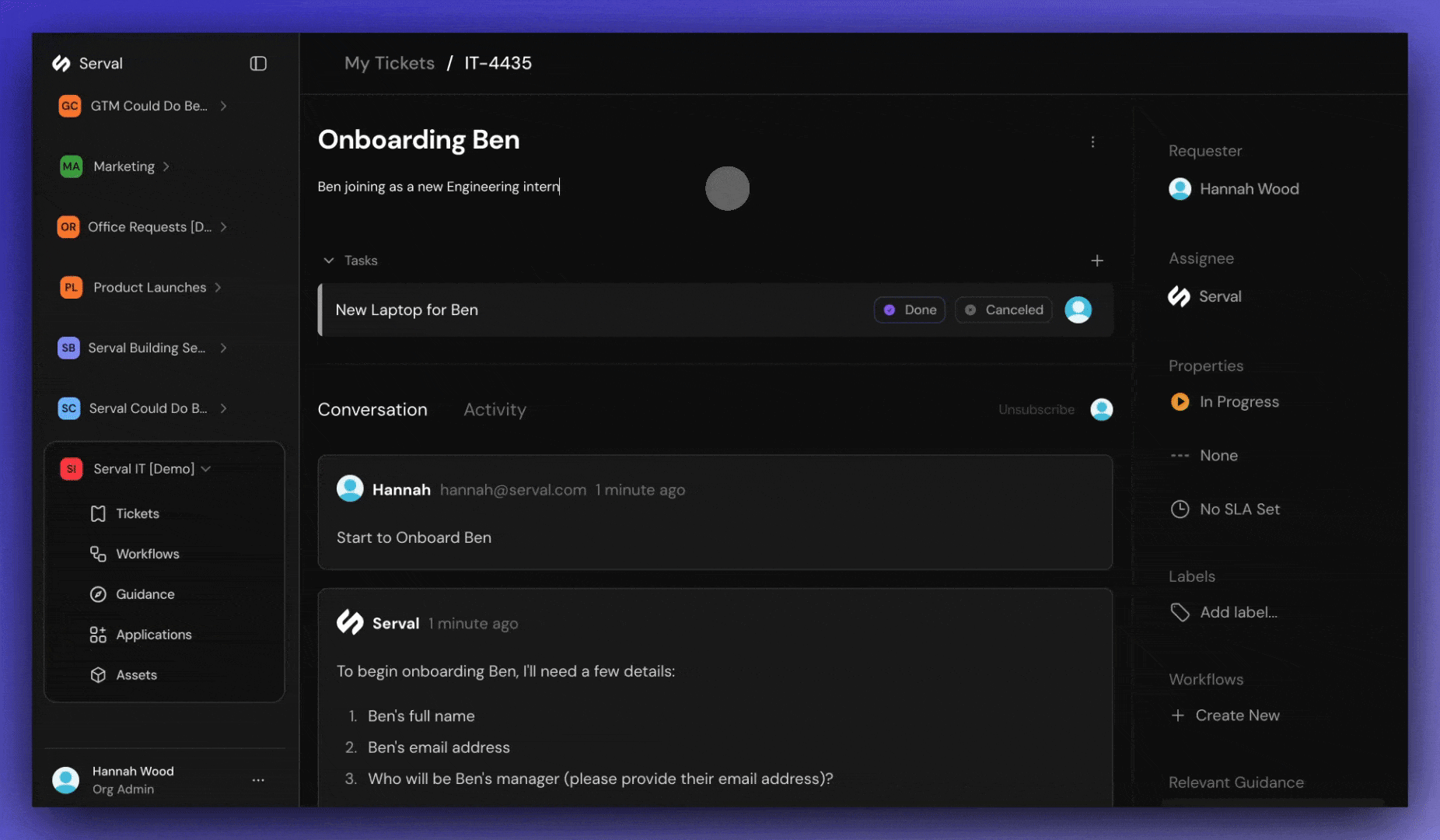 Create task on a ticket