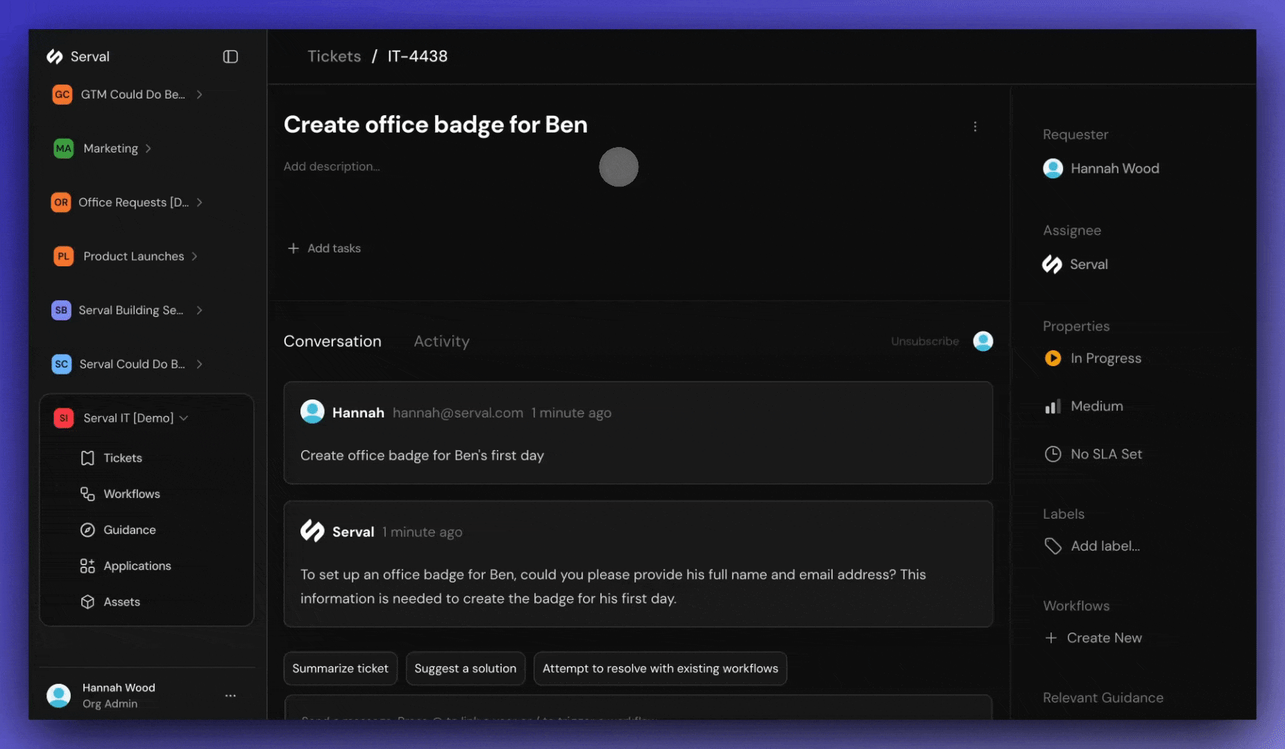 Set parent ticket to organize tasks