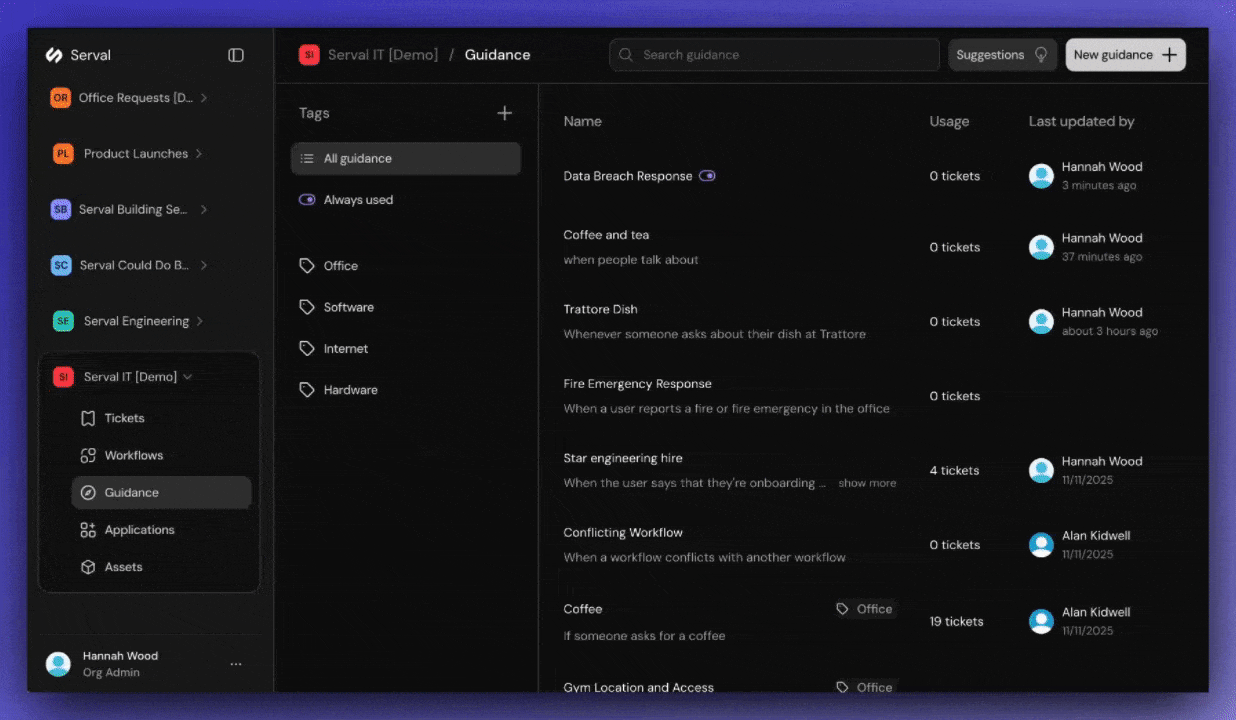 Always-used guidance configuration