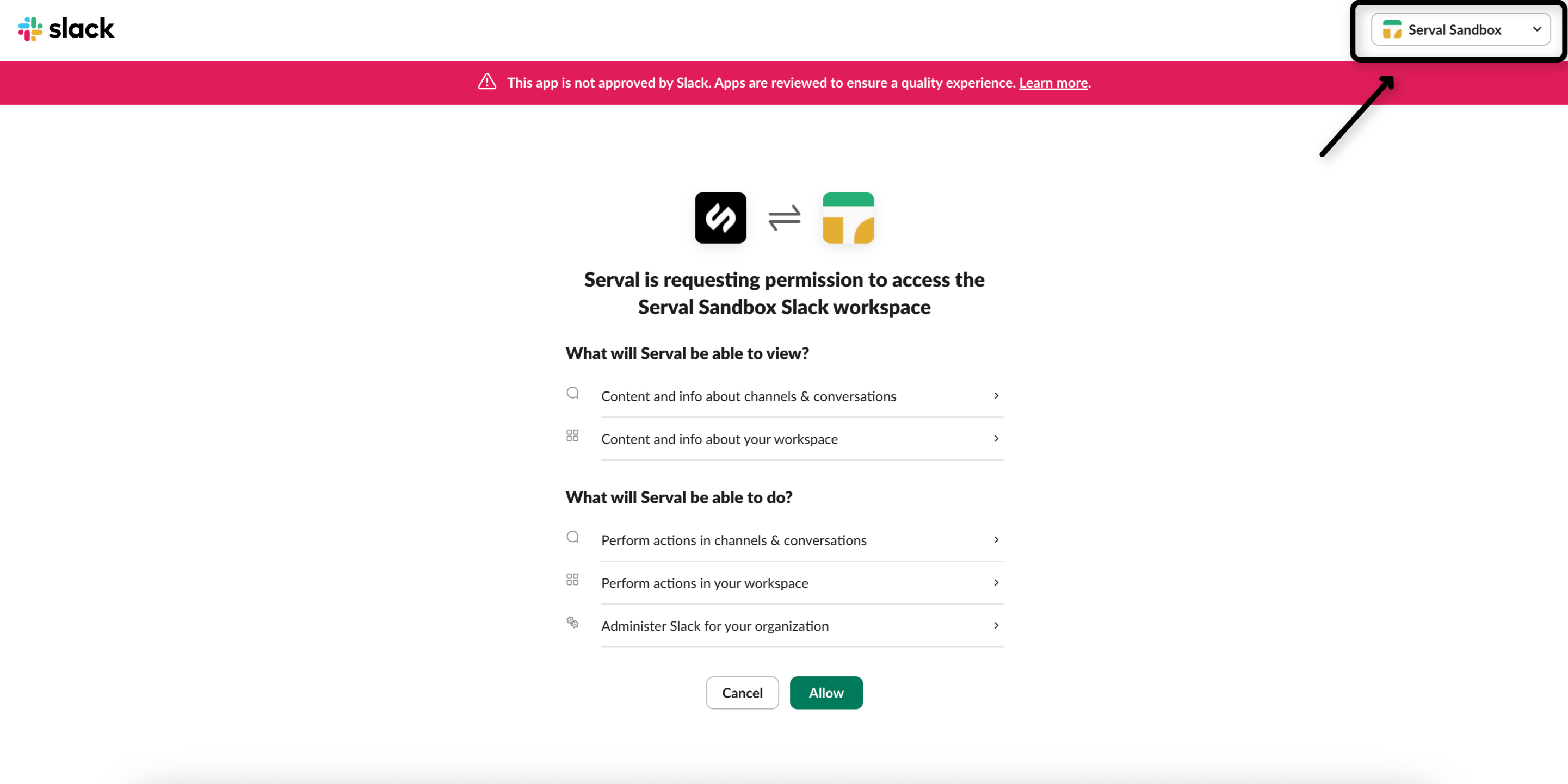 Slack App Permissions Request