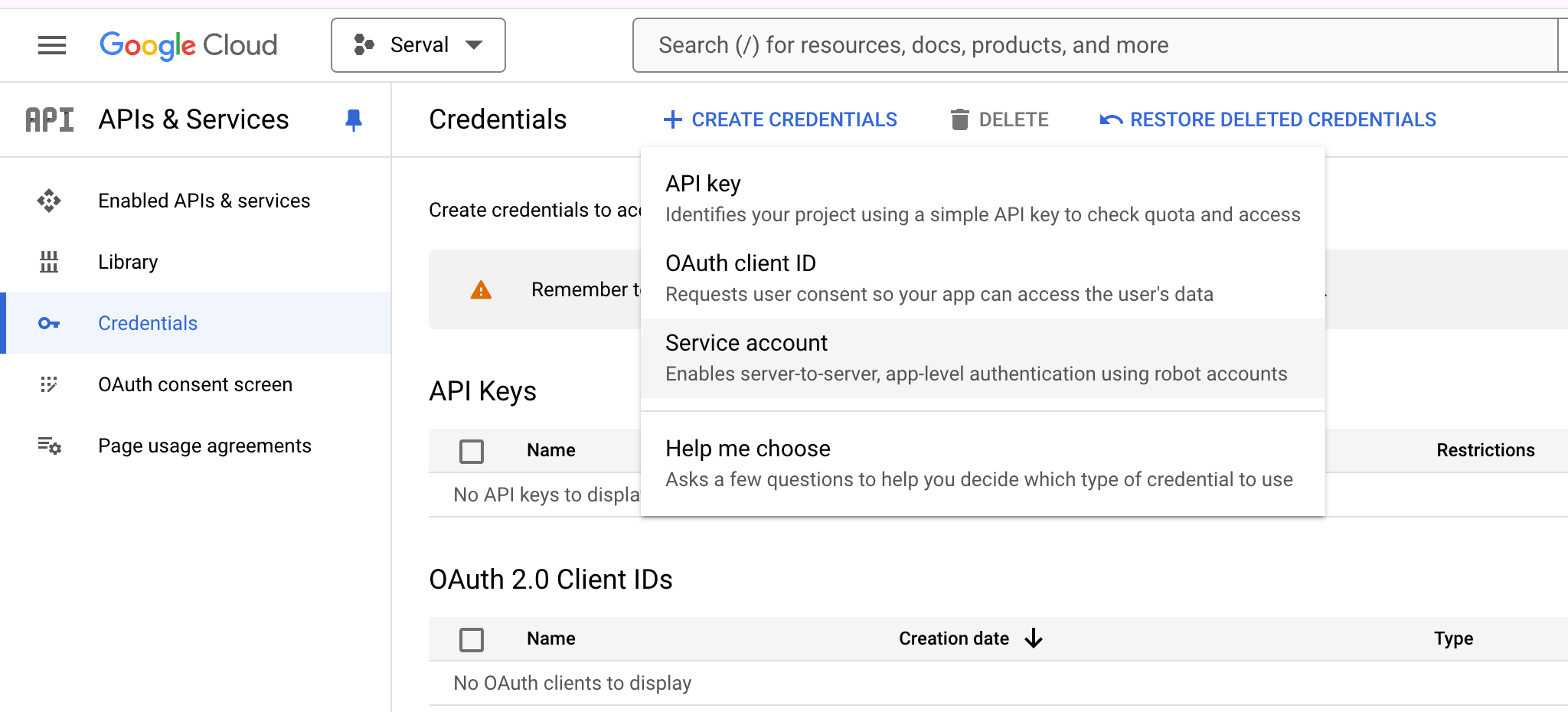 Google Cloud service account creation dialog