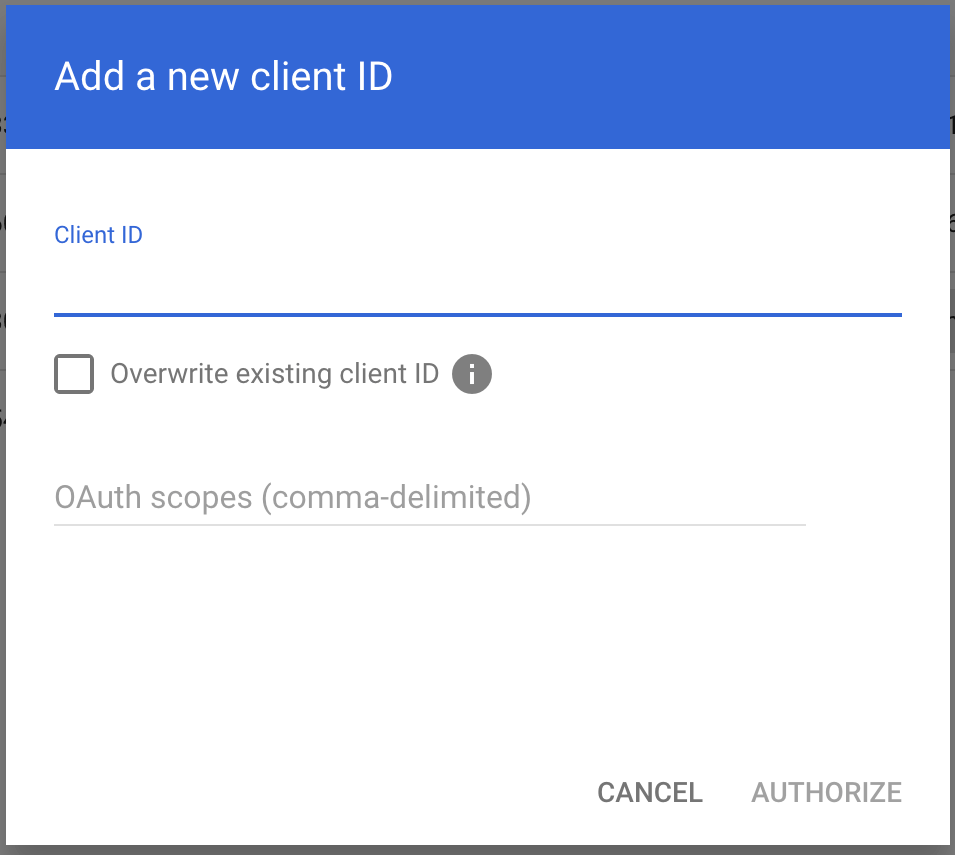 Google Workspace Admin Add a new client ID dialog