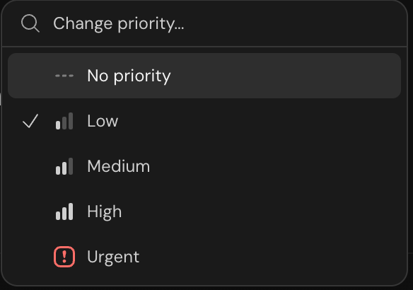 Priority dropdown