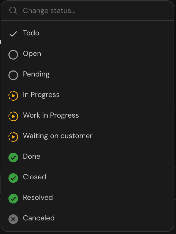 Status dropdown