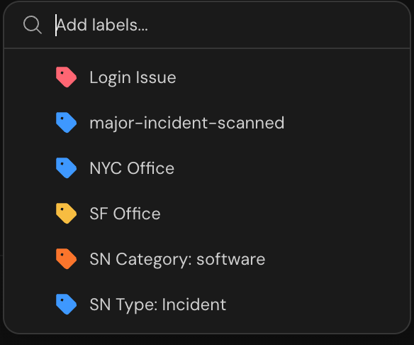 Labels dropdown