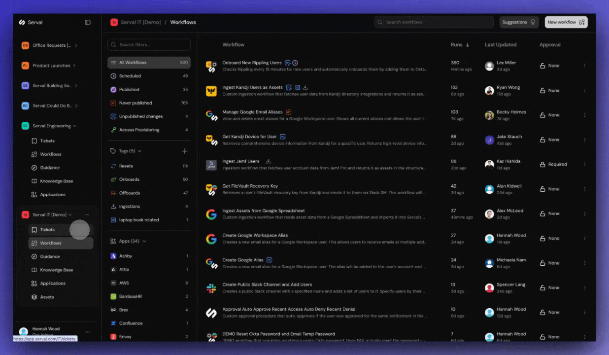 Navigating to the workflows section and clicking New Workflow button