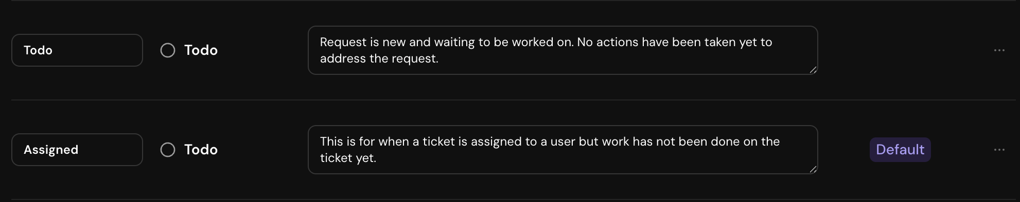Updated default status shown in the interface