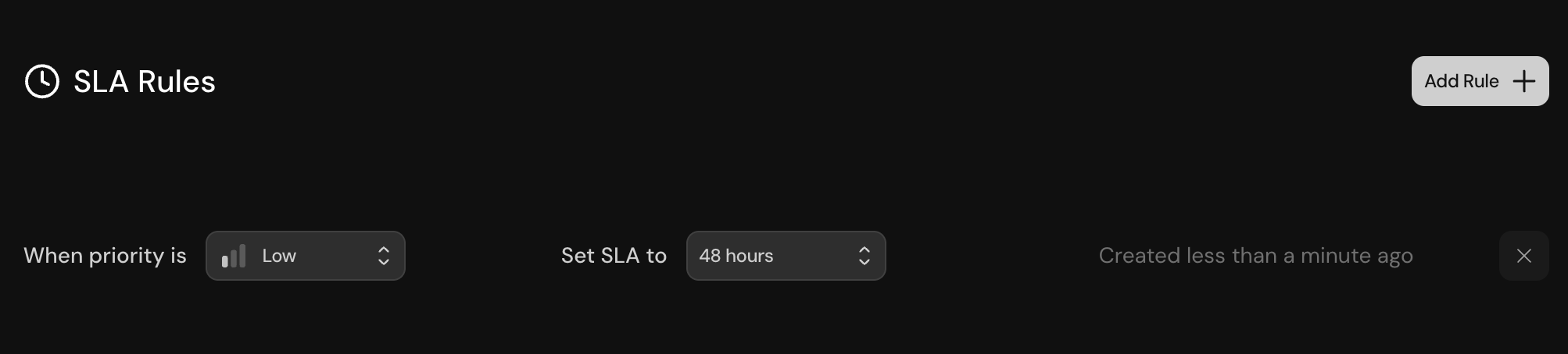 SLA rules configuration showing priority-to-timeframe mapping