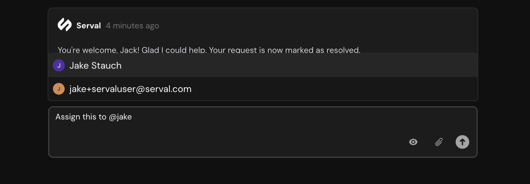 Using @ mentions to assign tickets