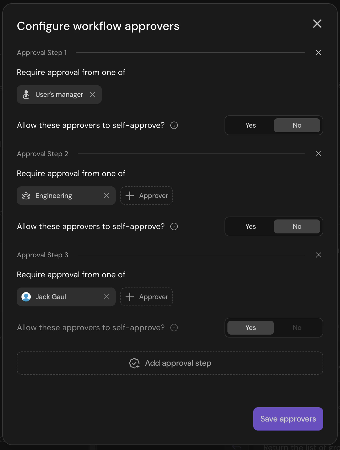 Workflow with multiple approval steps configured