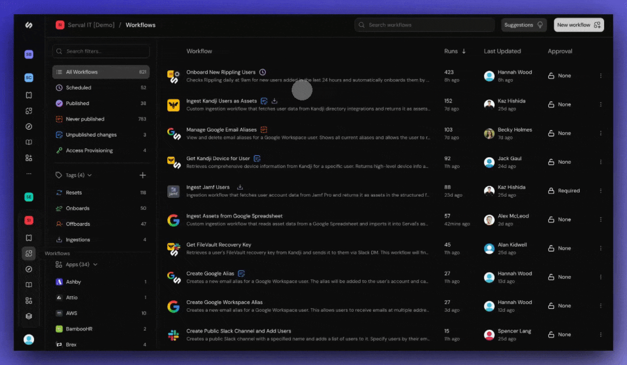 Workflow builder interface showing natural language automation creation