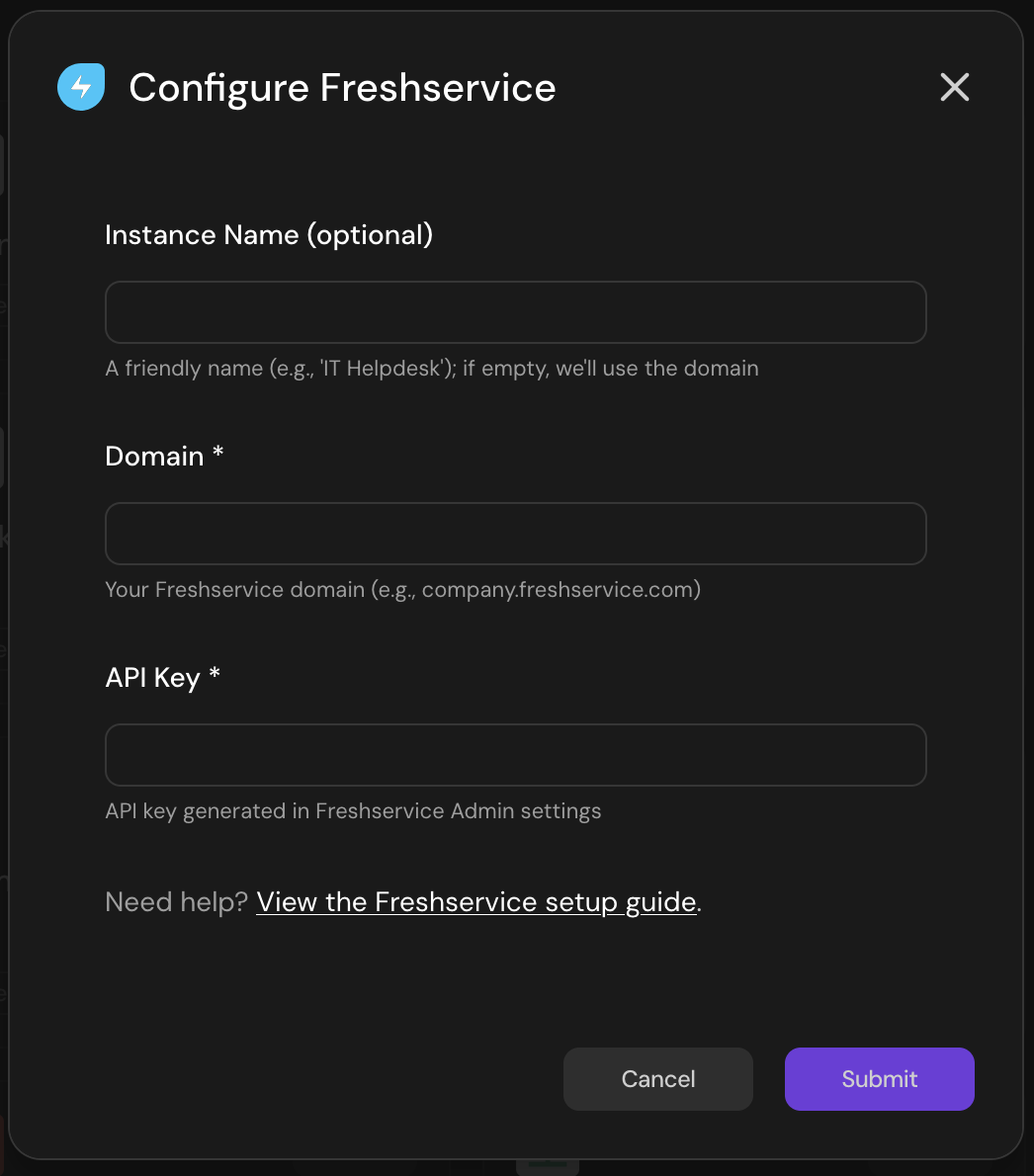 Freshservice Connection Form
