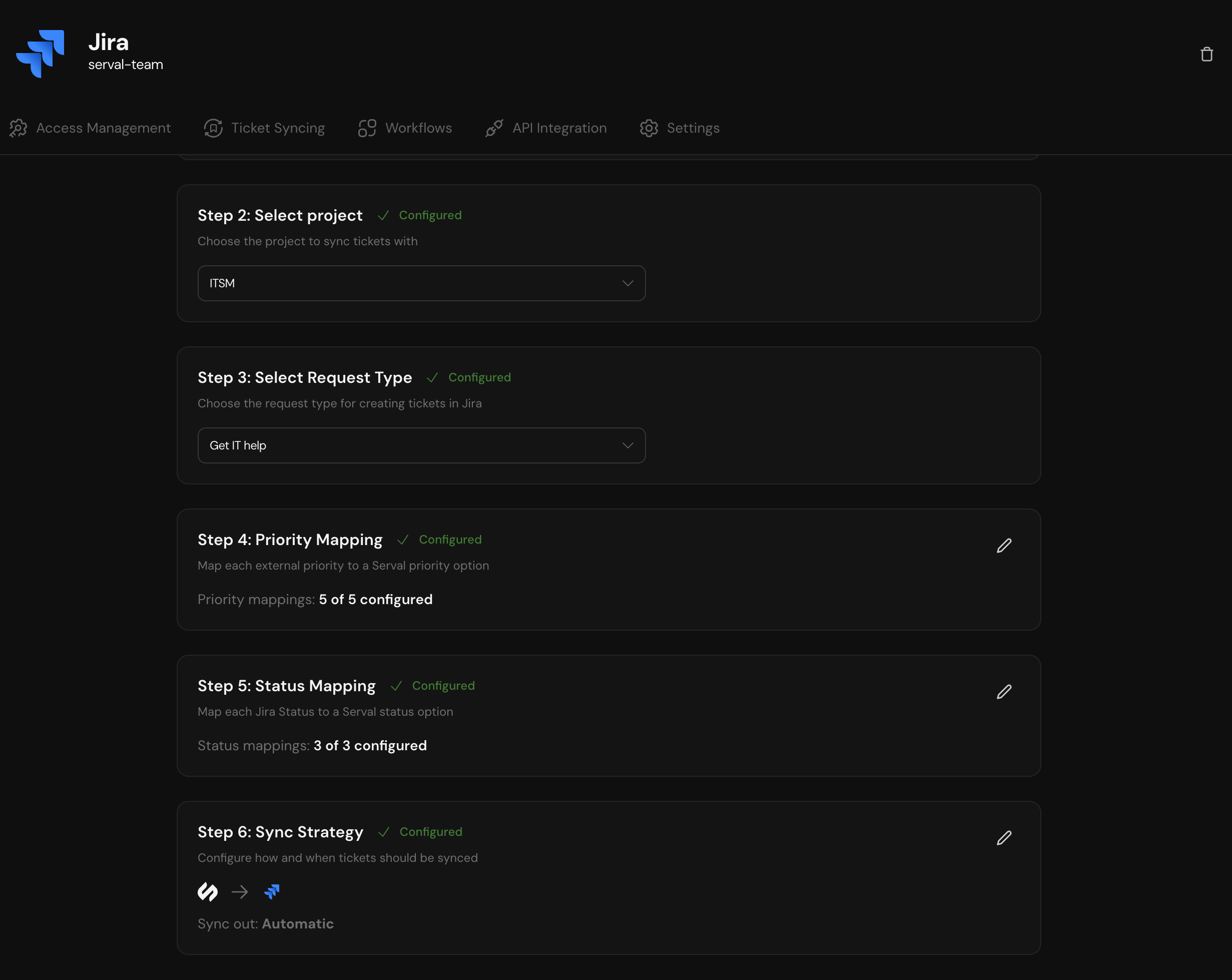 Serval Ticket Syncing Configuration Steps