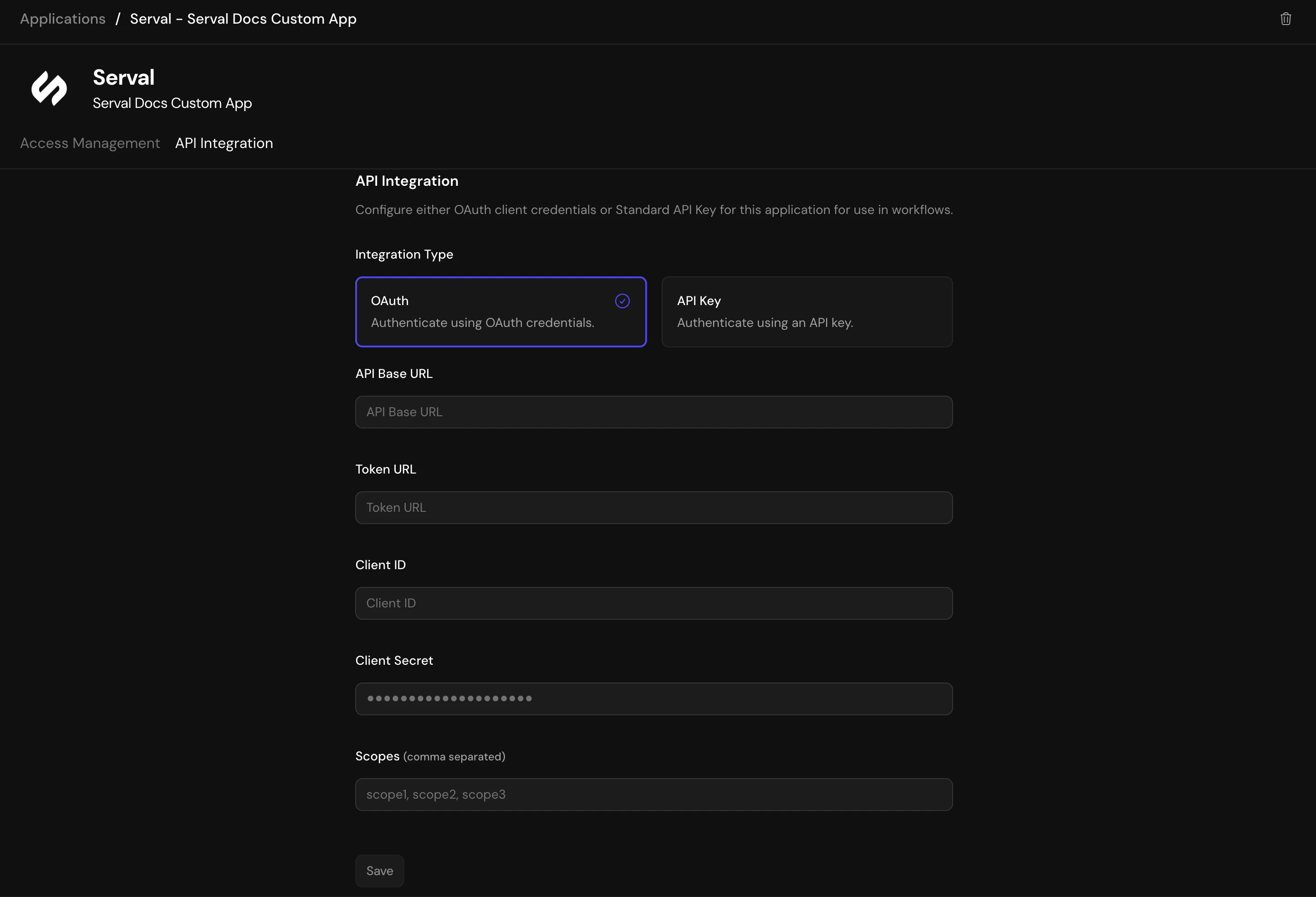 Application OAuth authentication setup