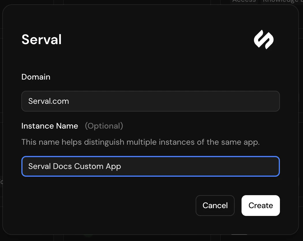 Application modal with fields filled in
